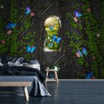 Fotobehang - Sleutelgat met blauwe vlinders - Fantasie