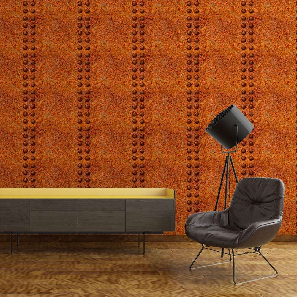Fotobehang Verroeste Metalen Platen met Klinknagels