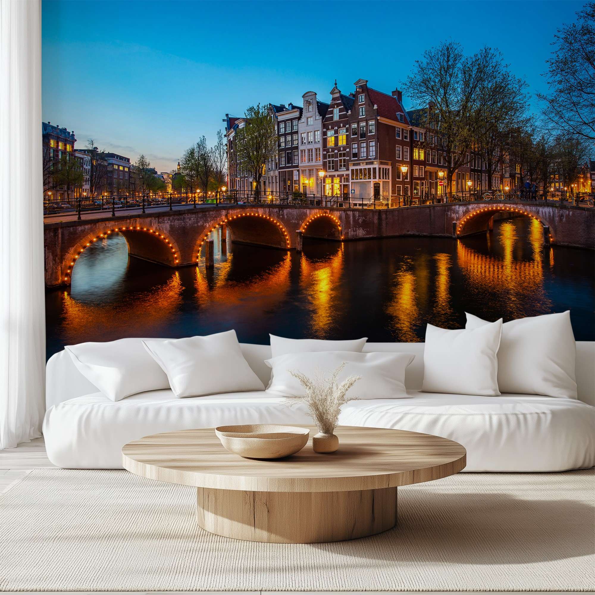 Amsterdam Brug bij Avond met Verlichting