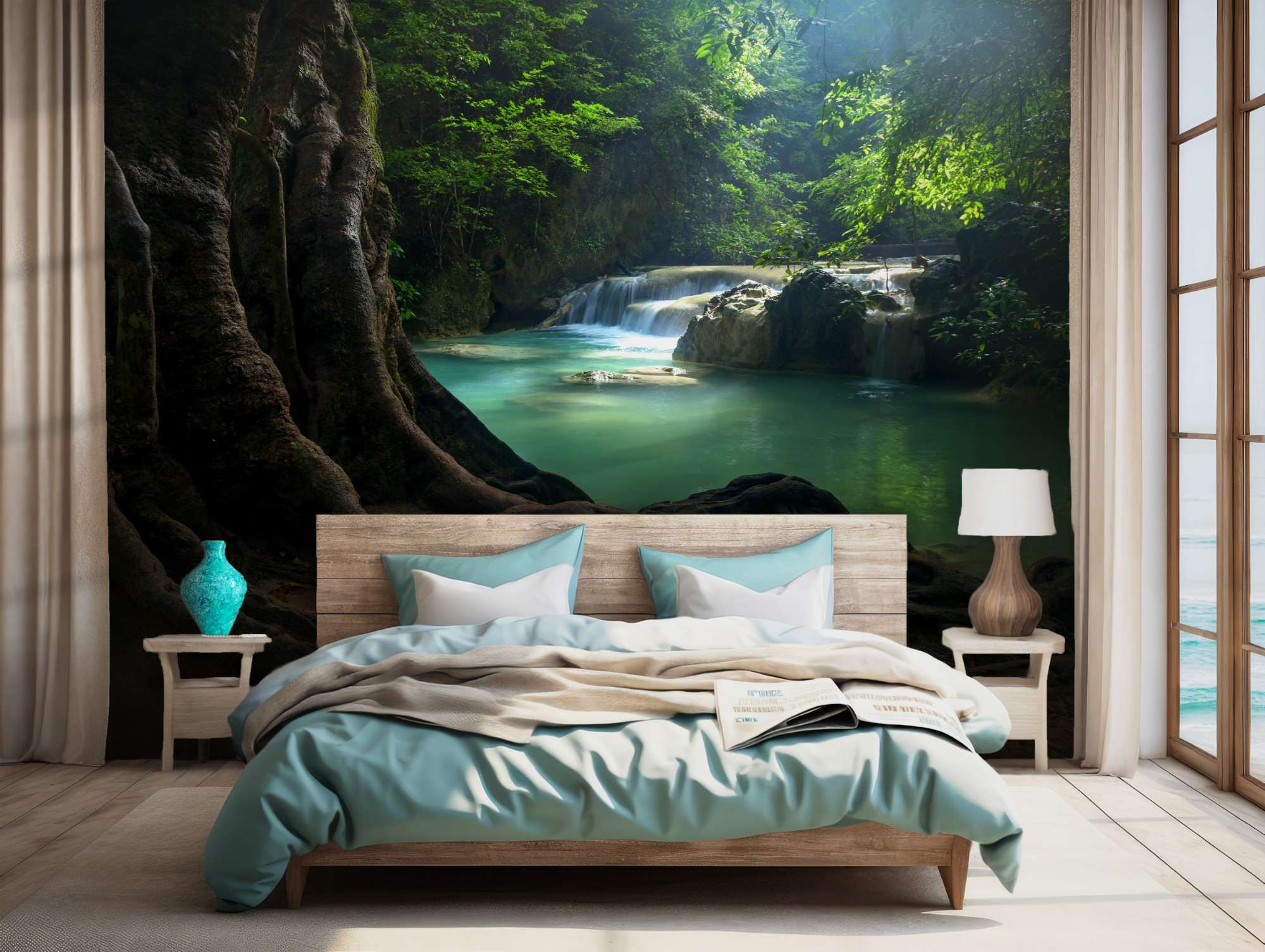 Boswaterval met Boomwortels op Voorgrond