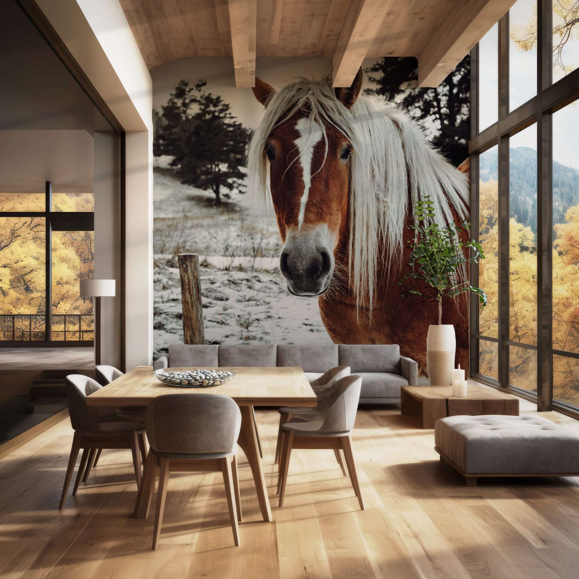 Bruin Paard in Winterse Setting