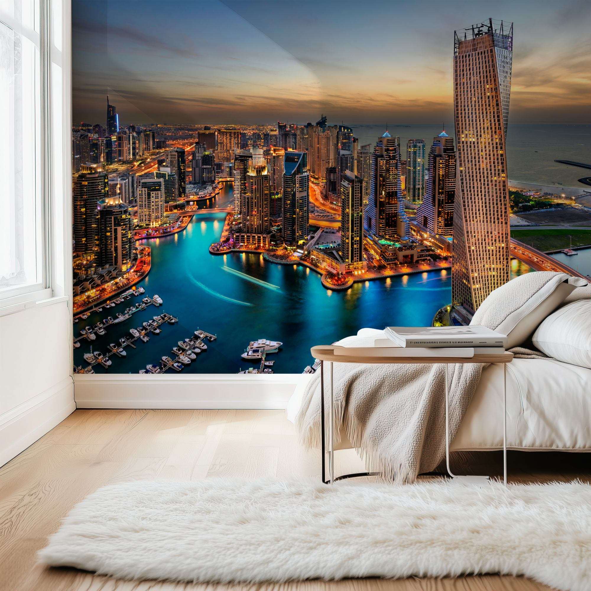 Dubai Marina bij Schemering met Skyline