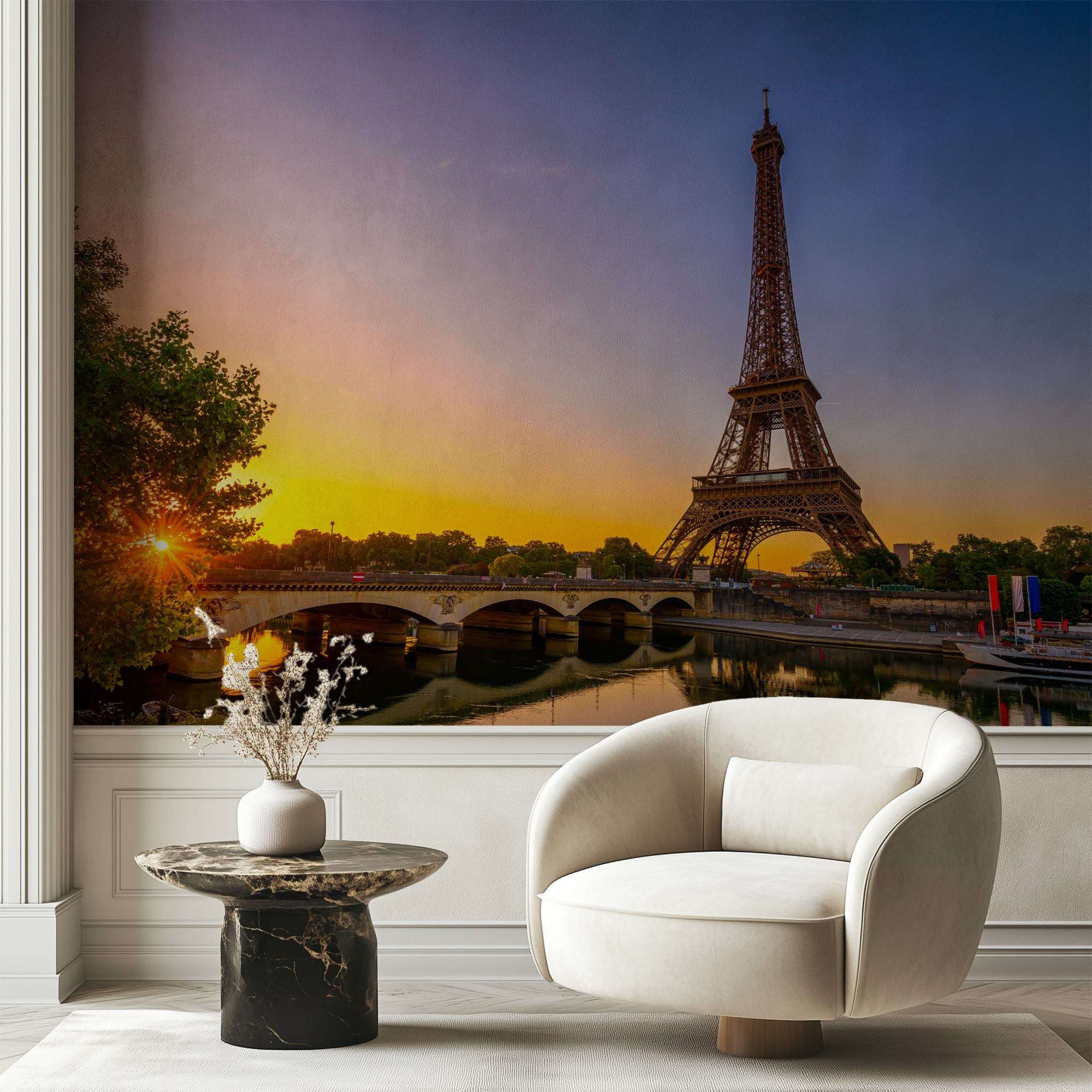 Eiffeltoren bij Avond met Seine en Brug