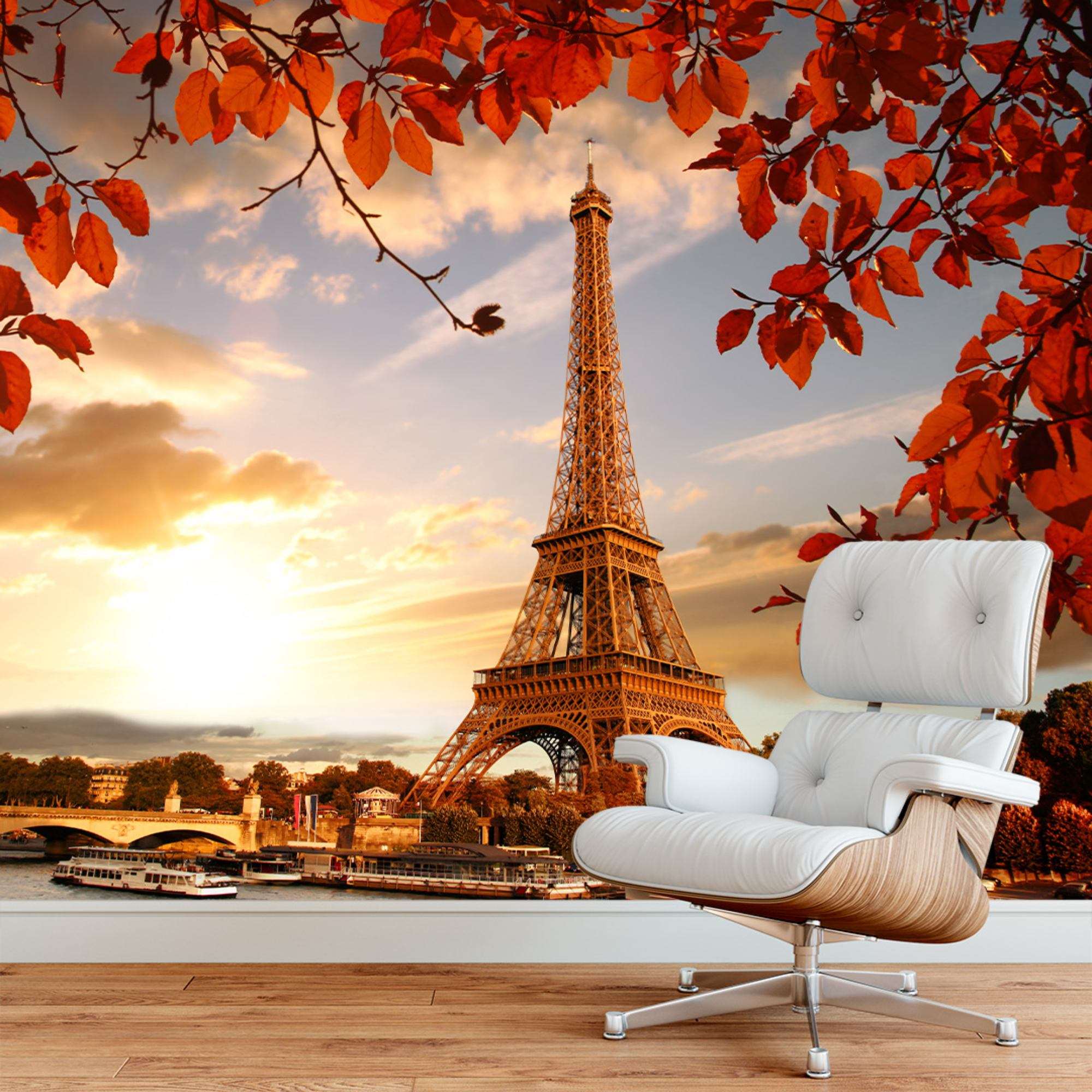 Eiffeltoren bij Zonsondergang met Herfstbladeren