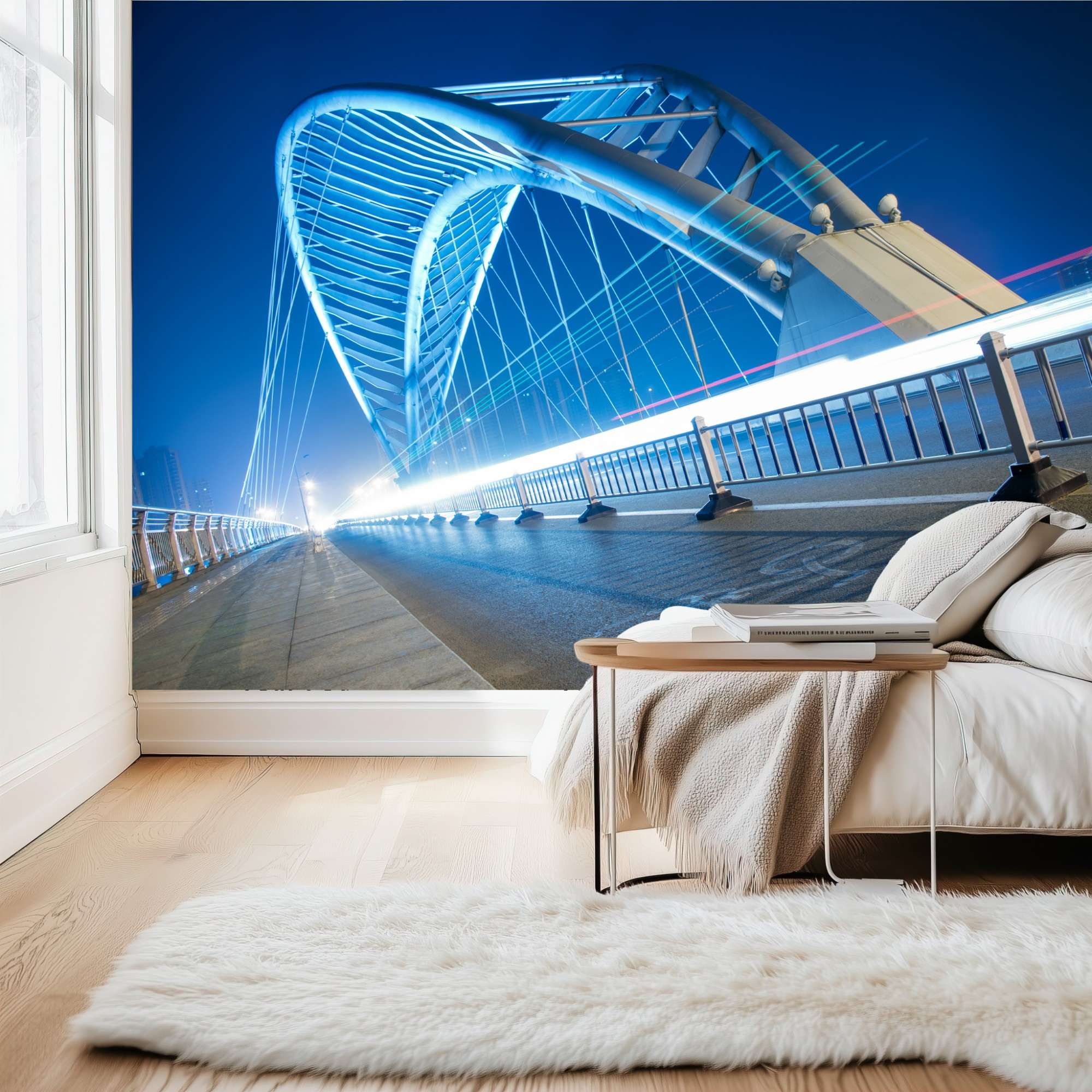 Futuristische Boogbrug met Blauwe Verlichting