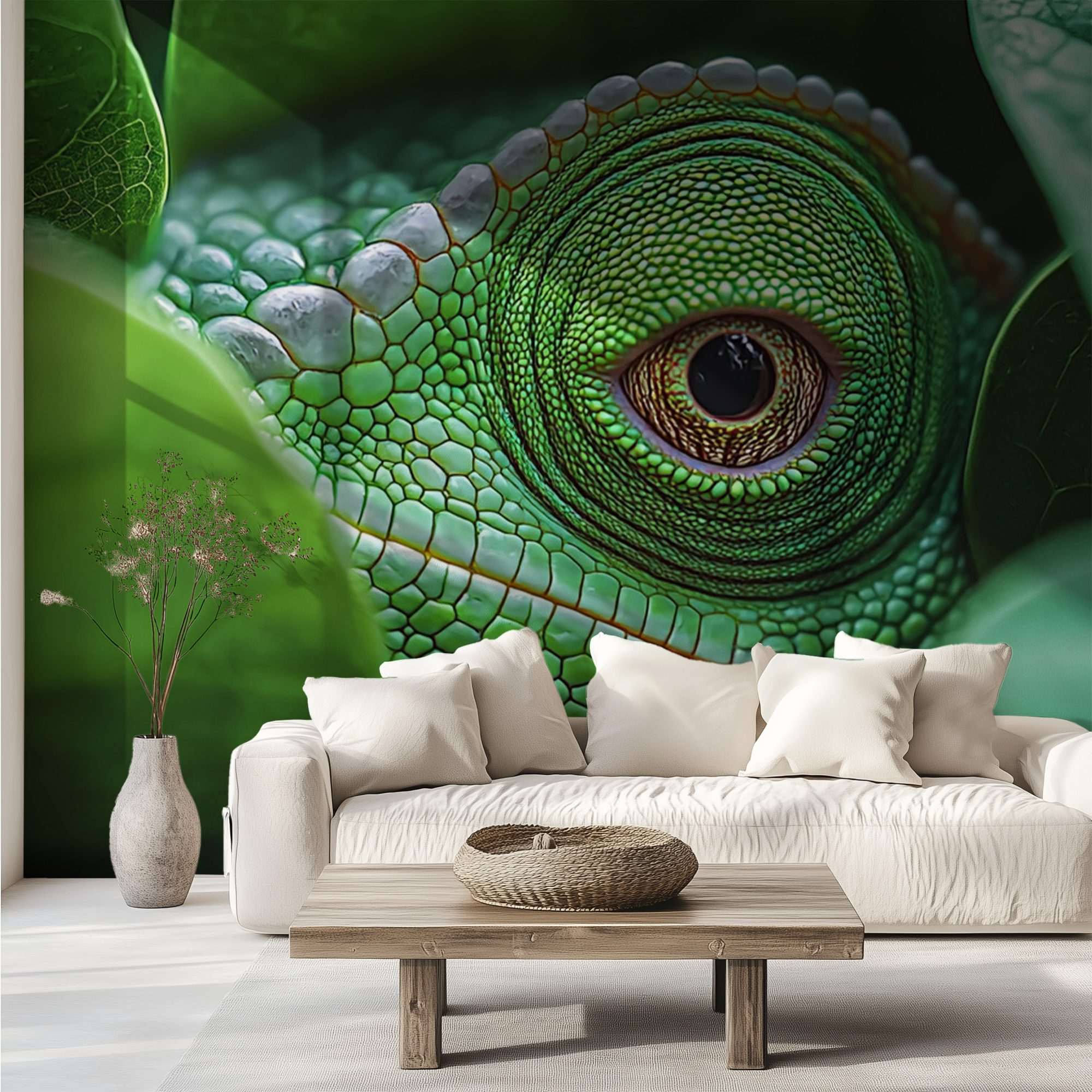 Groene Kameleon tussen Bladeren