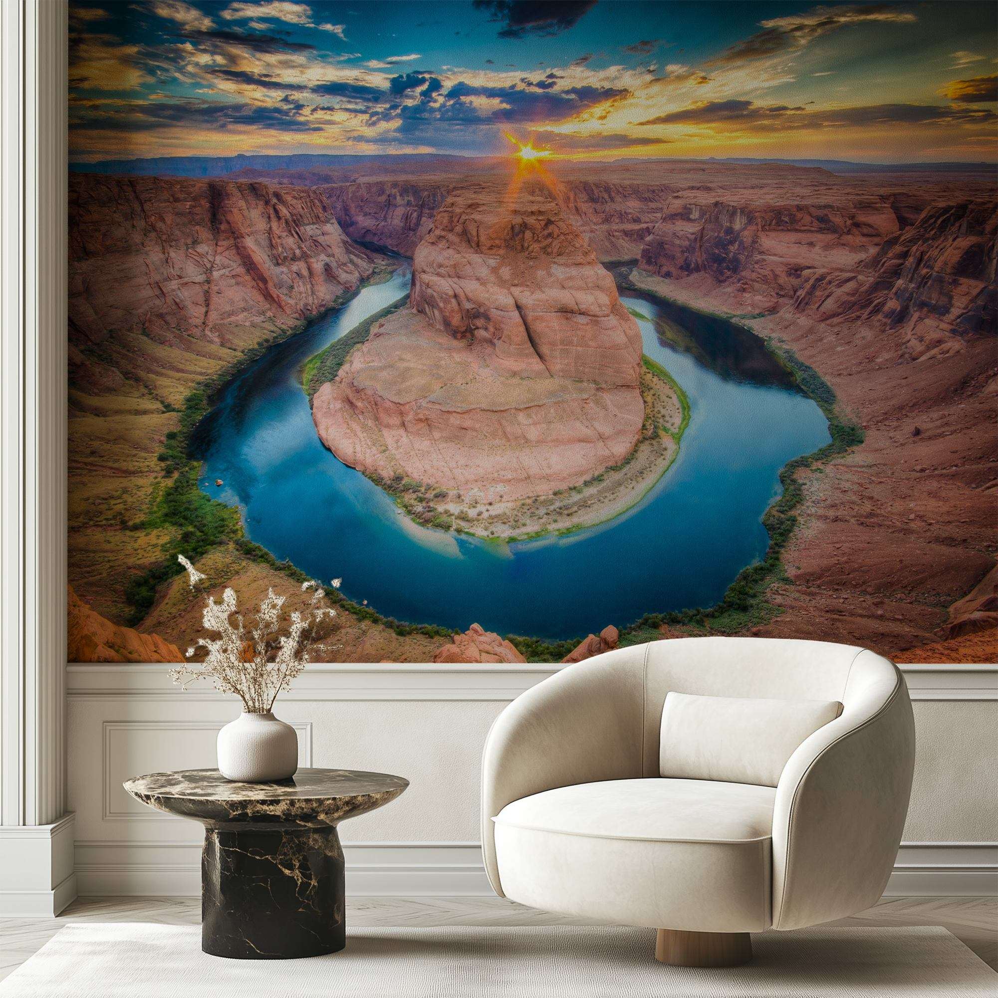 Horseshoe Bend met Rivier bij Zonsondergang