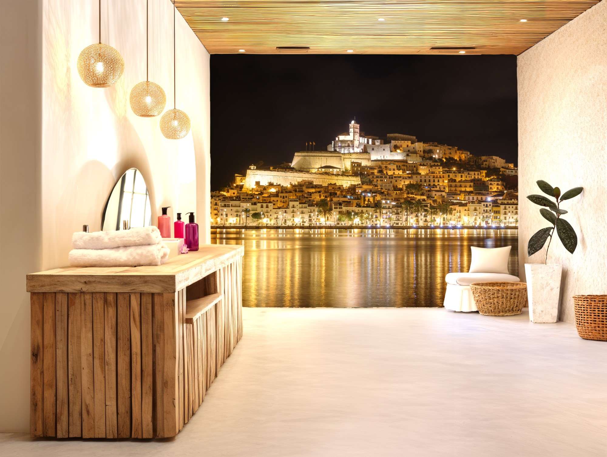 Ibiza Stad bij Nacht met Verlichting