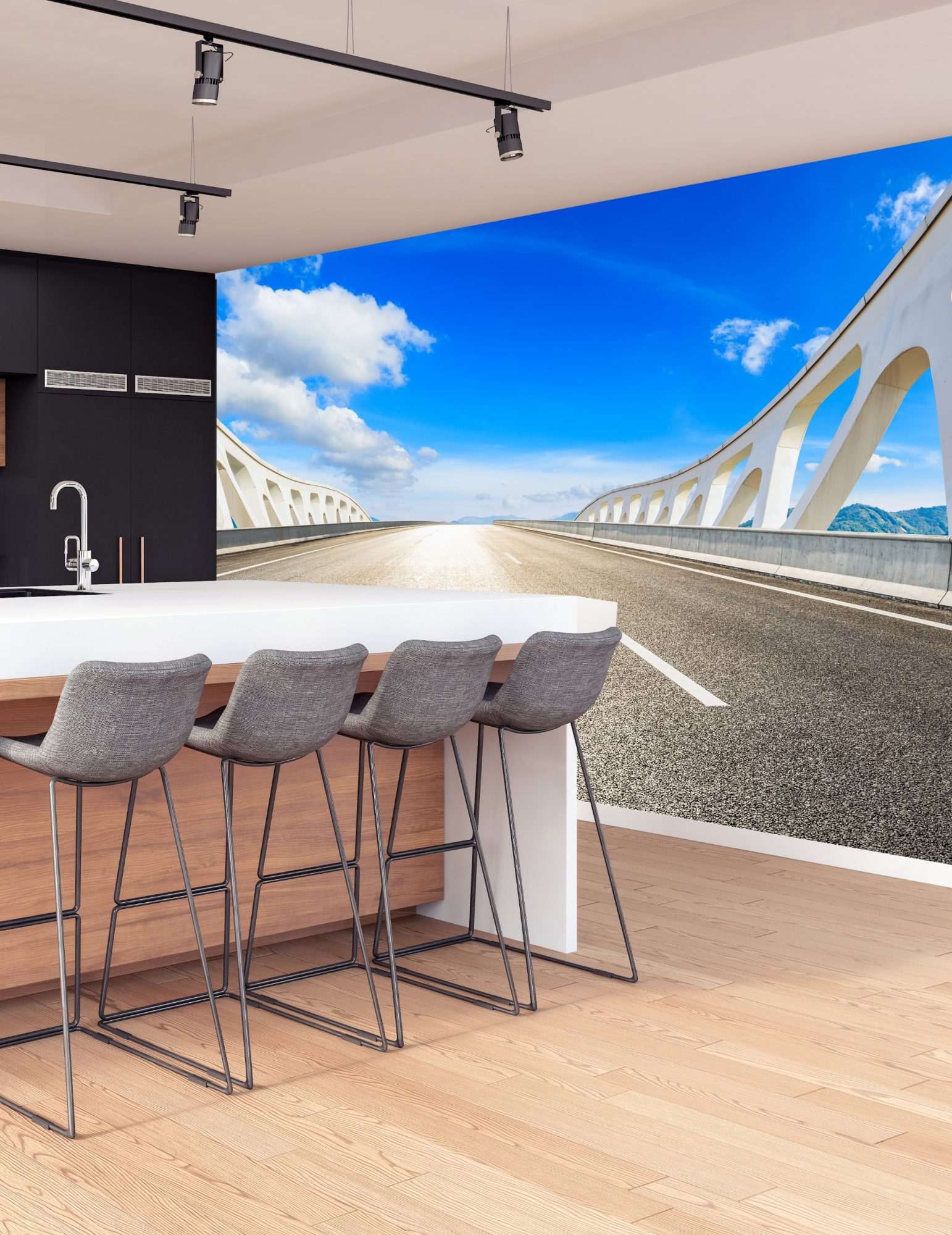 Moderne Witte Snelwegbrug onder Blauwe Lucht