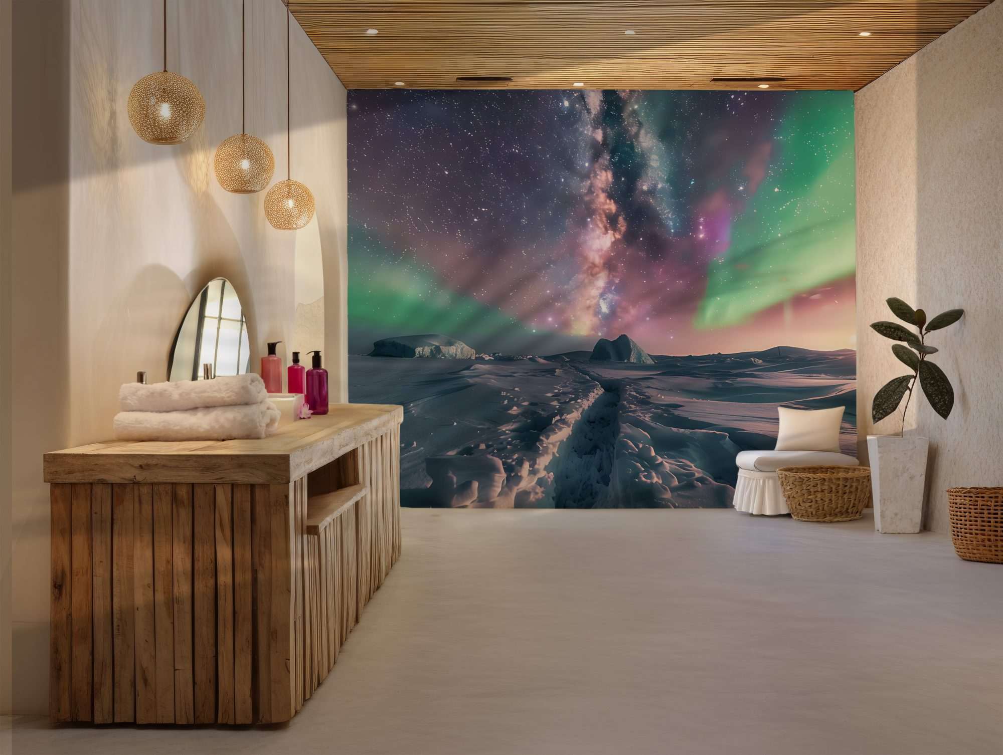 Noorderlicht boven Besneeuwd Poolpad