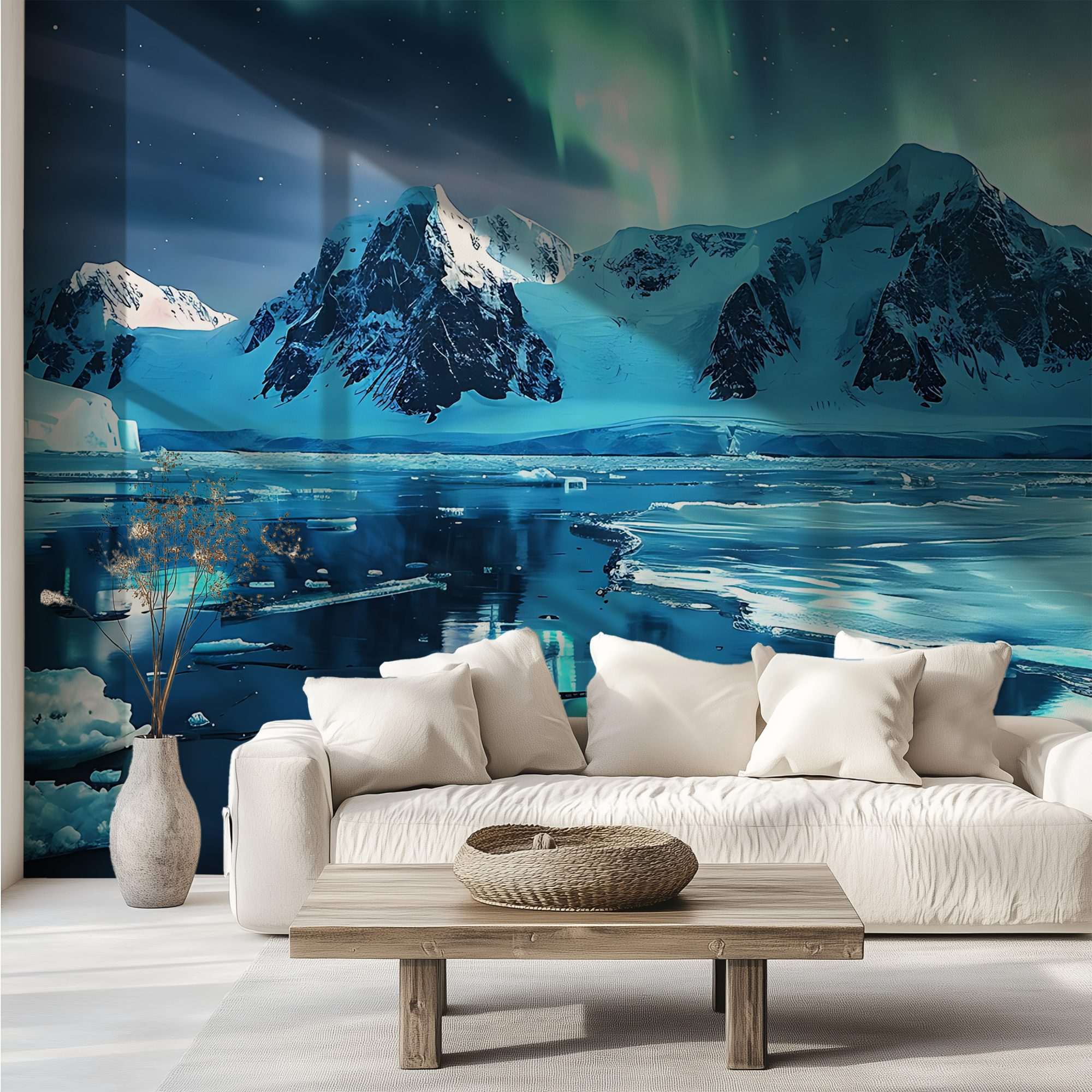 Noorderlicht boven Besneeuwde Bergketen