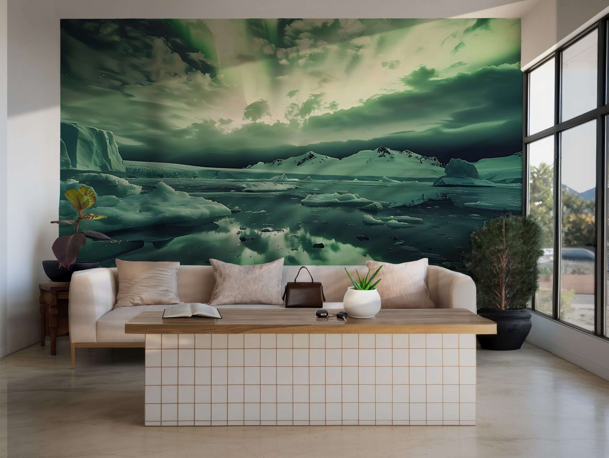 Noorderlicht boven Bevroren Poolzee met IJsschotsen