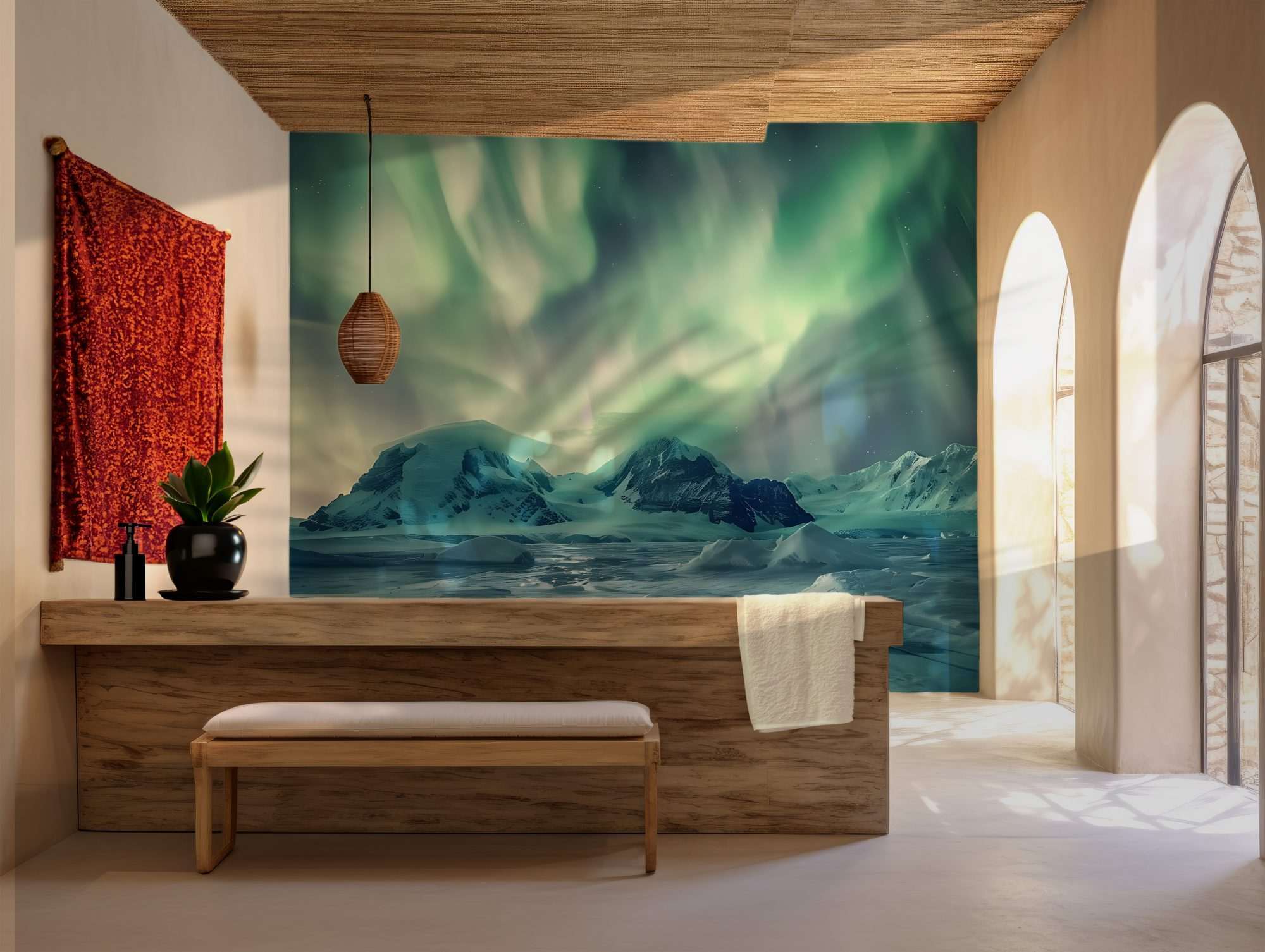 Noorderlicht boven Bevroren Toendra en Bergen