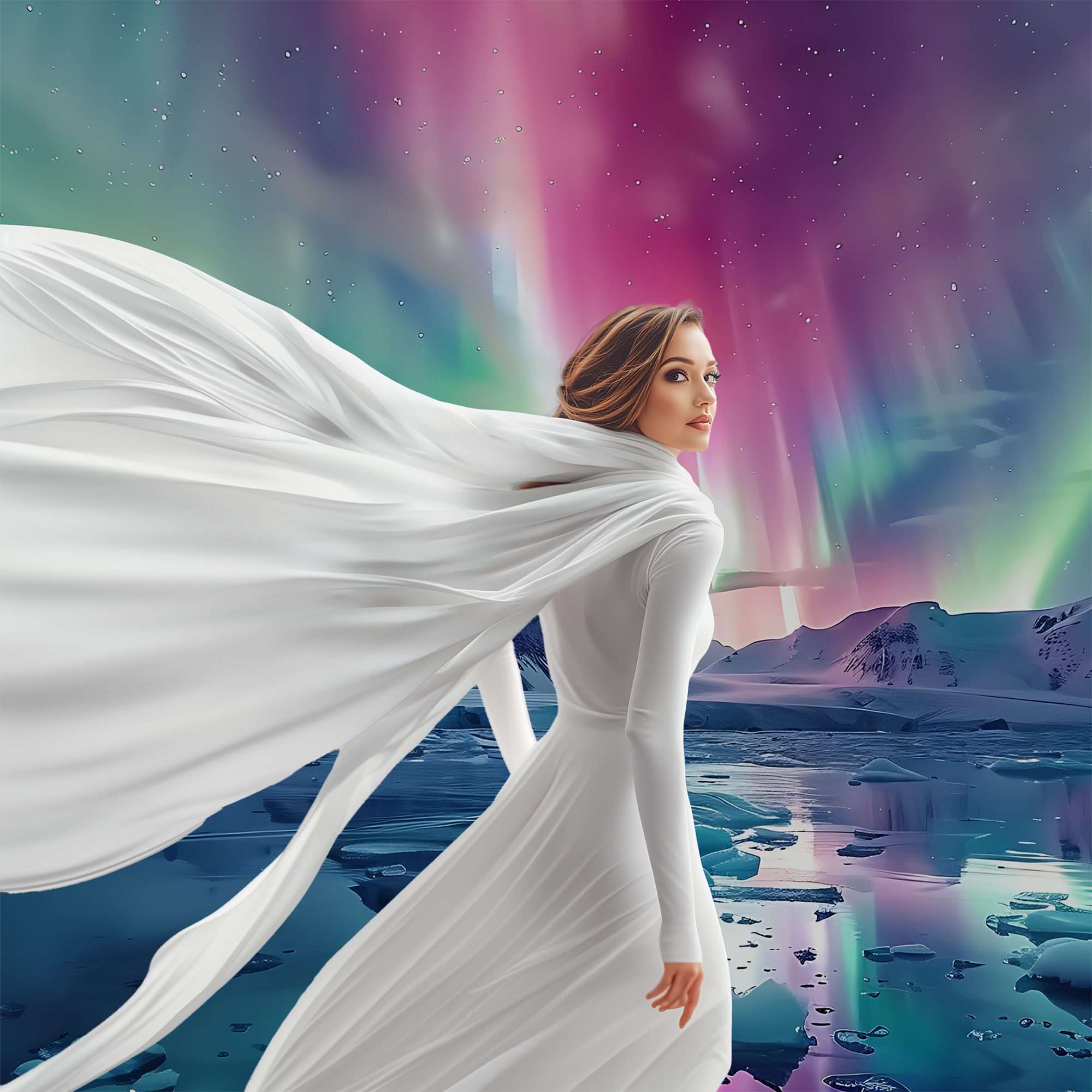 Noorderlicht in Roze en Groen boven Arctische Bergen