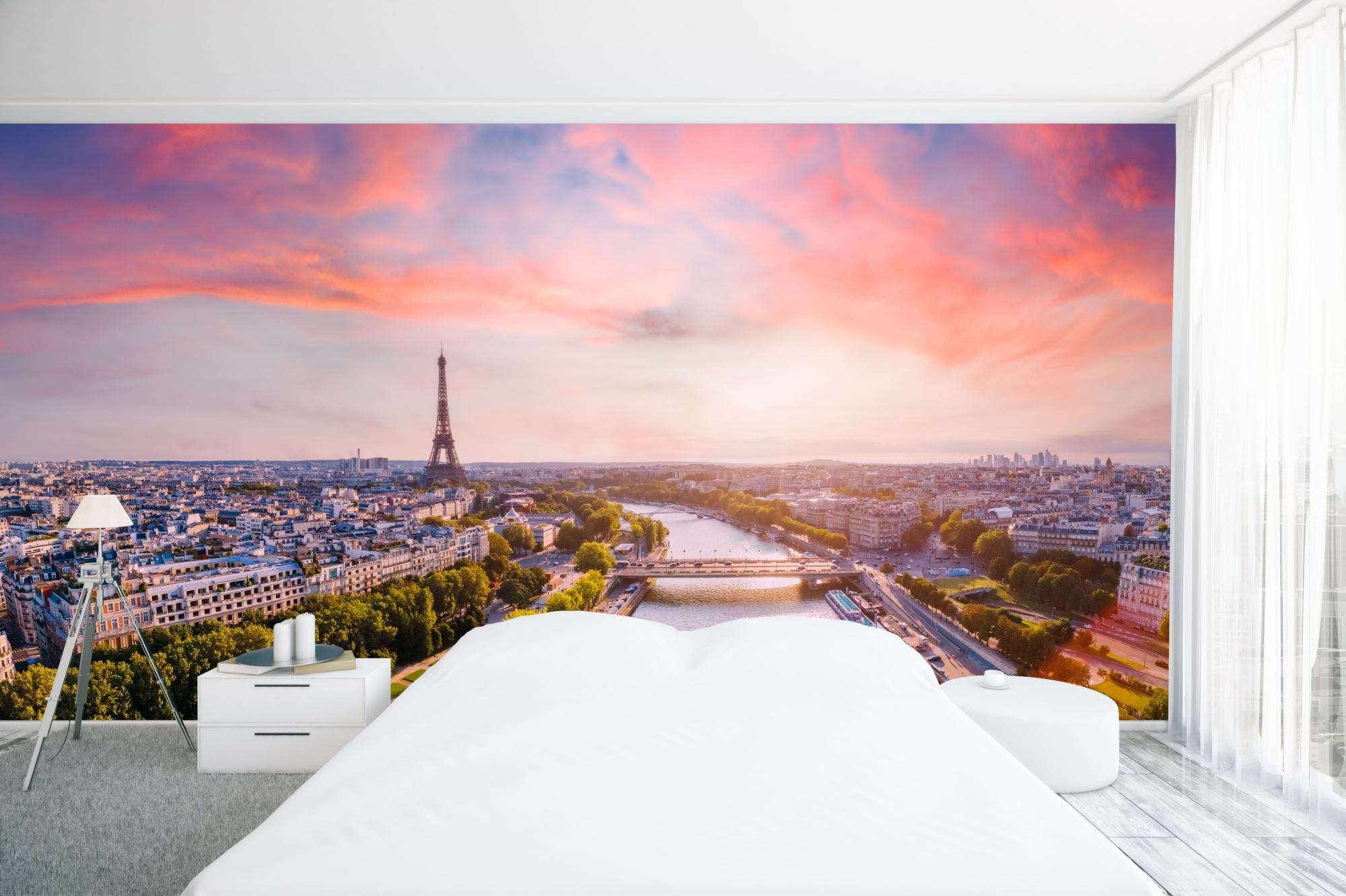 Panorama Parijs met Seine bij Zonsondergang