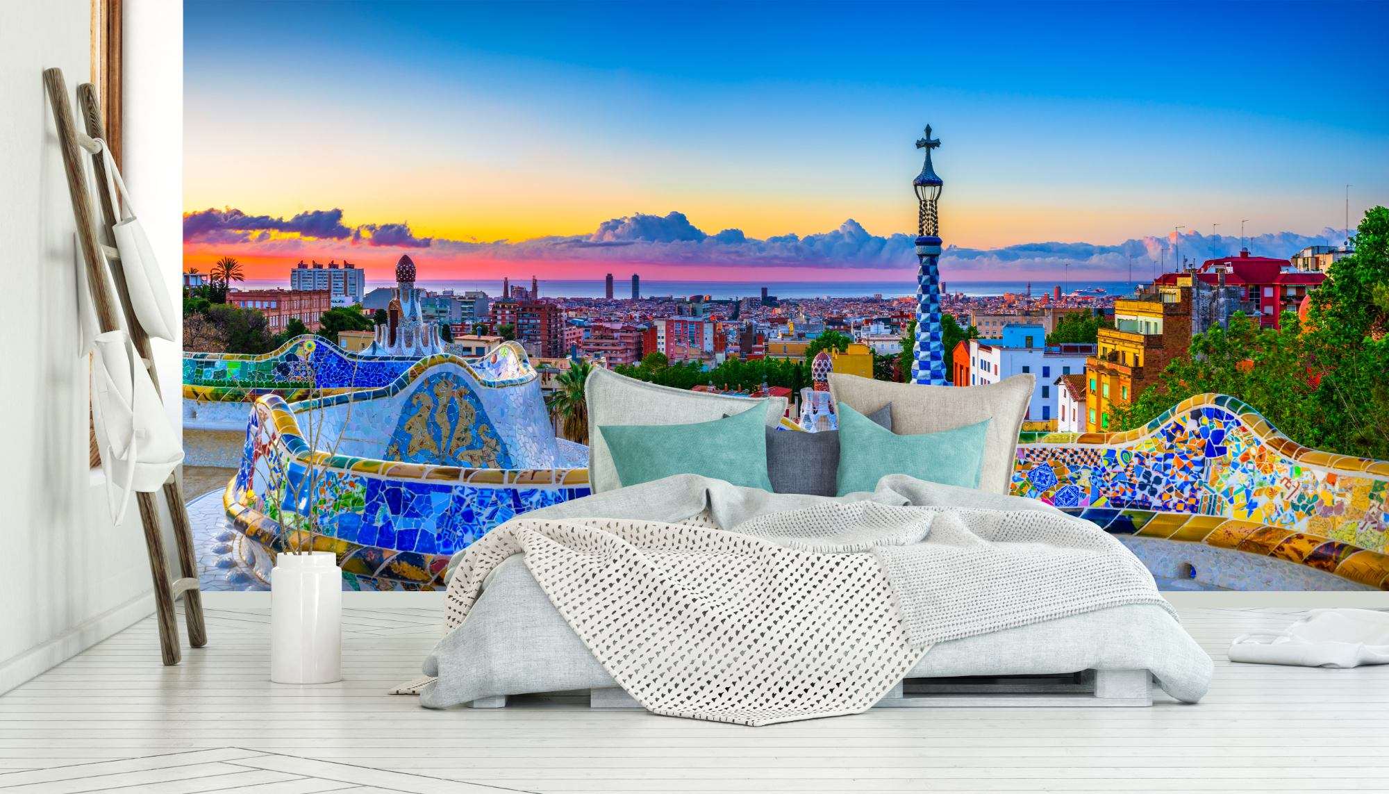 Park Güell Barcelona bij Zonsondergang Panorama