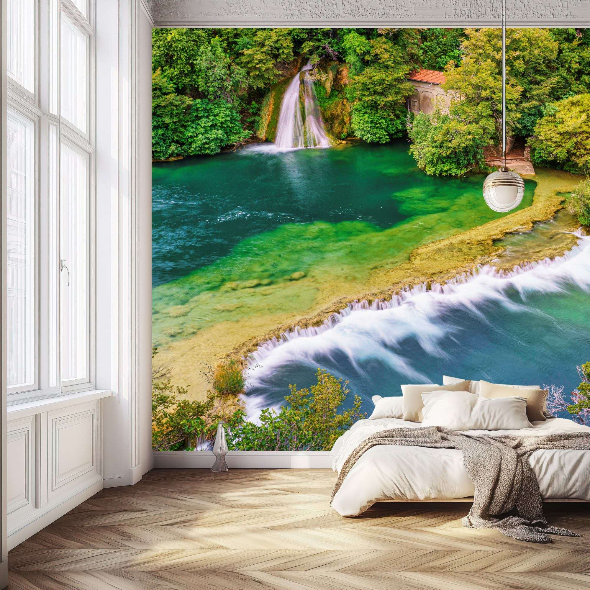 Tropische Dubbele Waterval met Turquoise Lagune