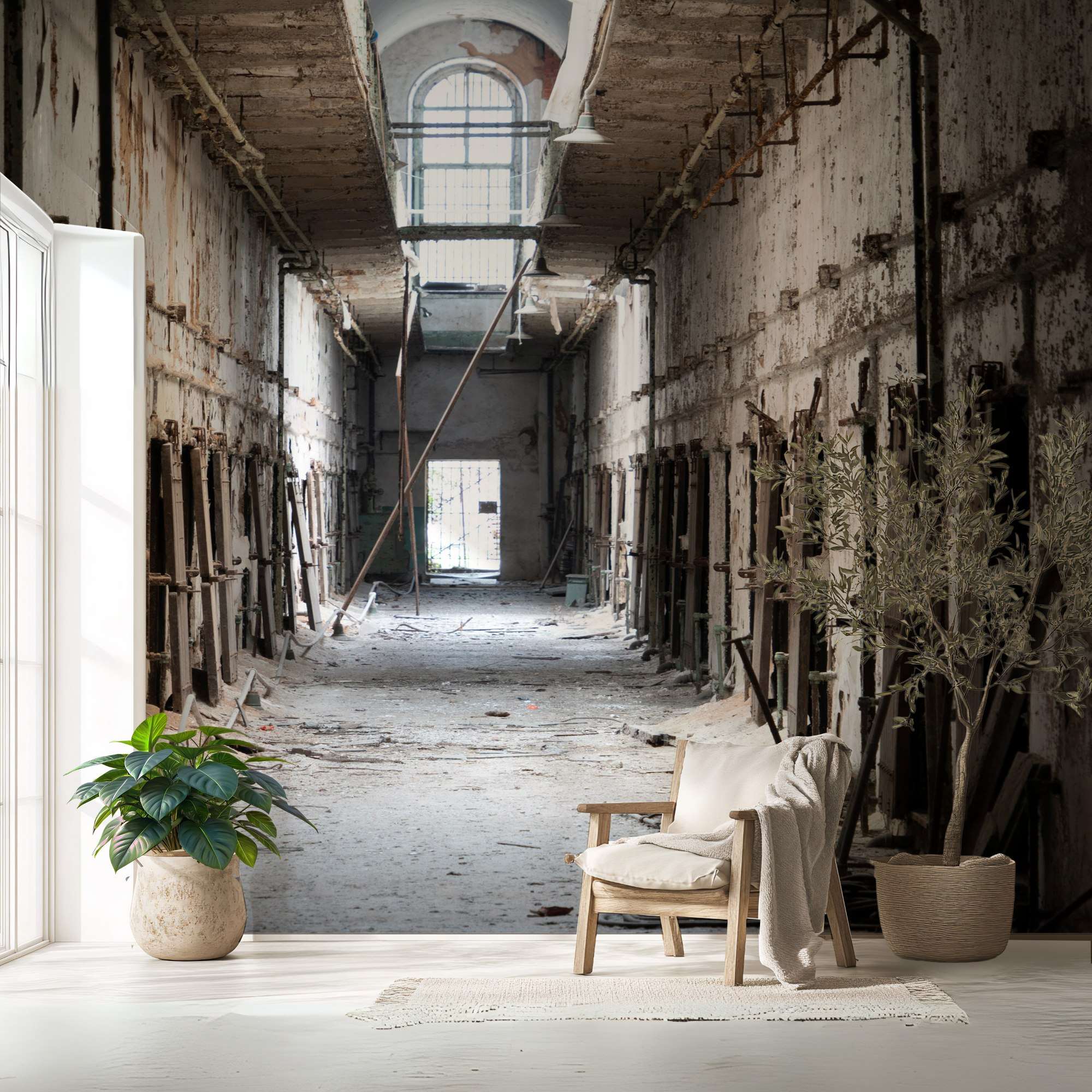 Verlaten Gang met Afbladderende Muren