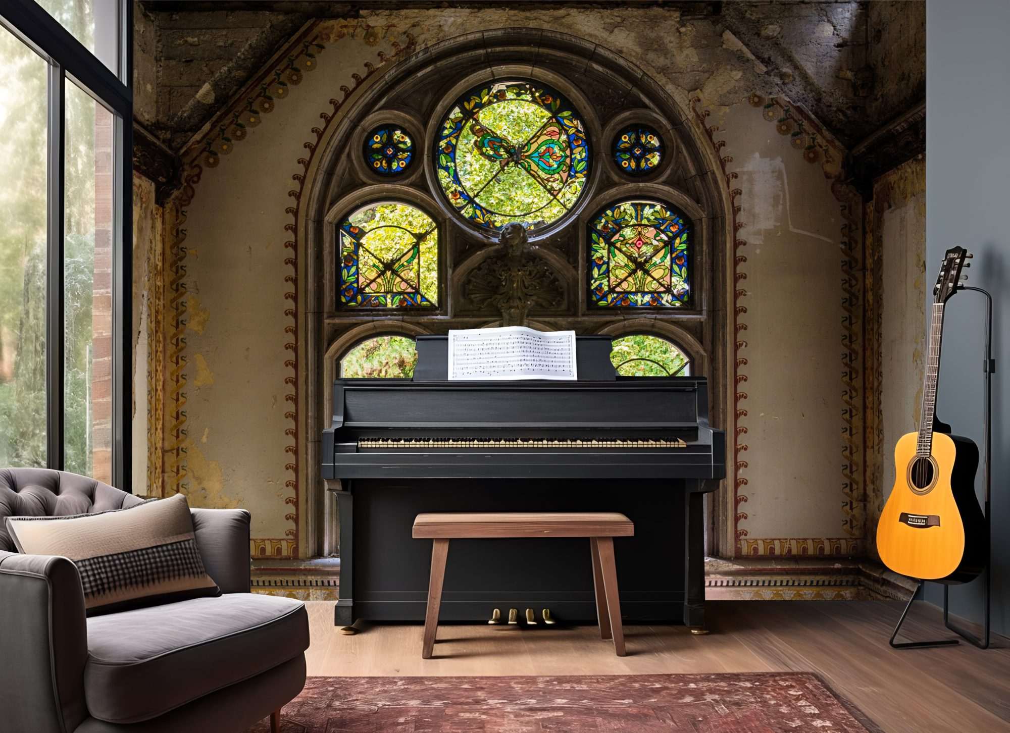 Verlaten Kapel met Glas-in-Lood Ramen