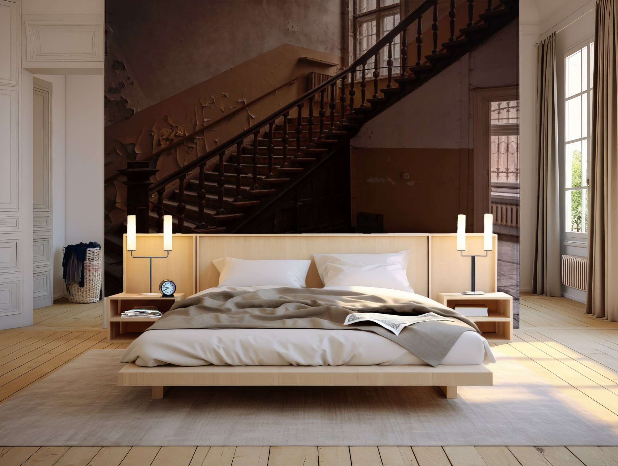 Verlaten Trap met Houten Leuning