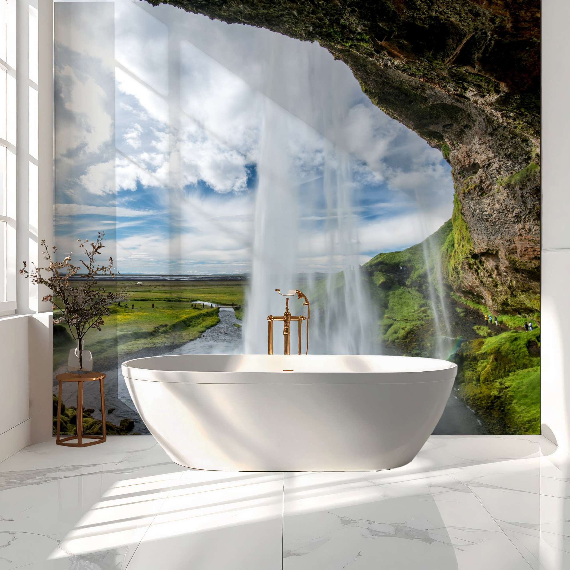 Waterval Achter Rotsopening met Uitzicht