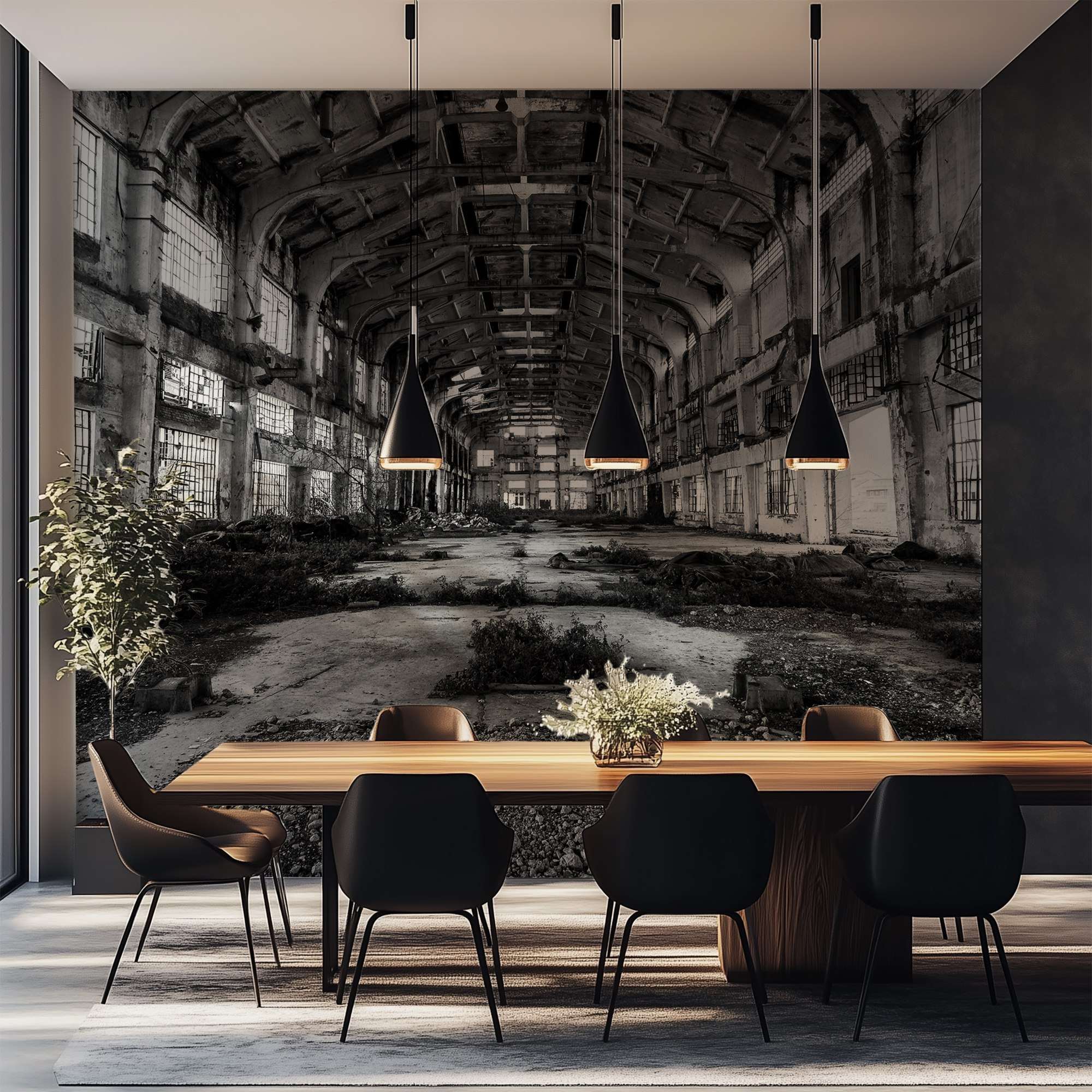 Zwart-Wit Verlaten Industriehal