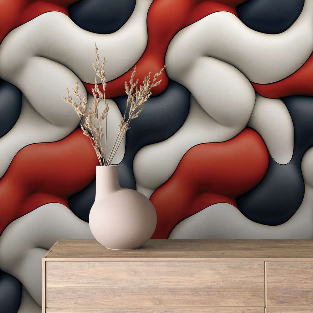 3D Abstract Rood Wit Blauw Patroon