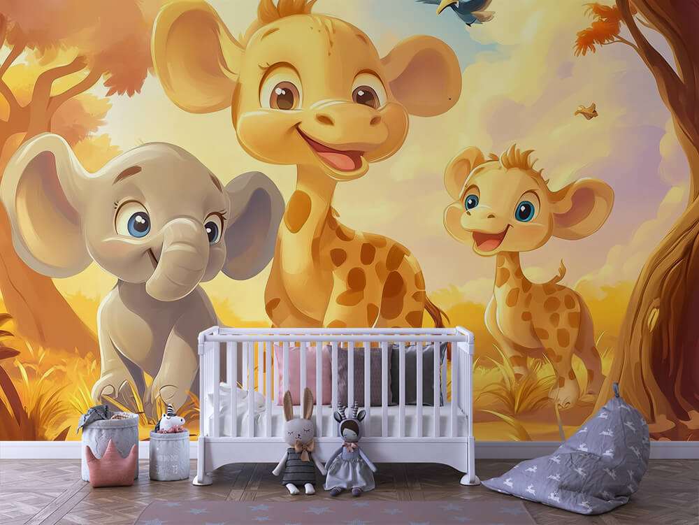 Baby safari dieren vrolijk kinderkamer
