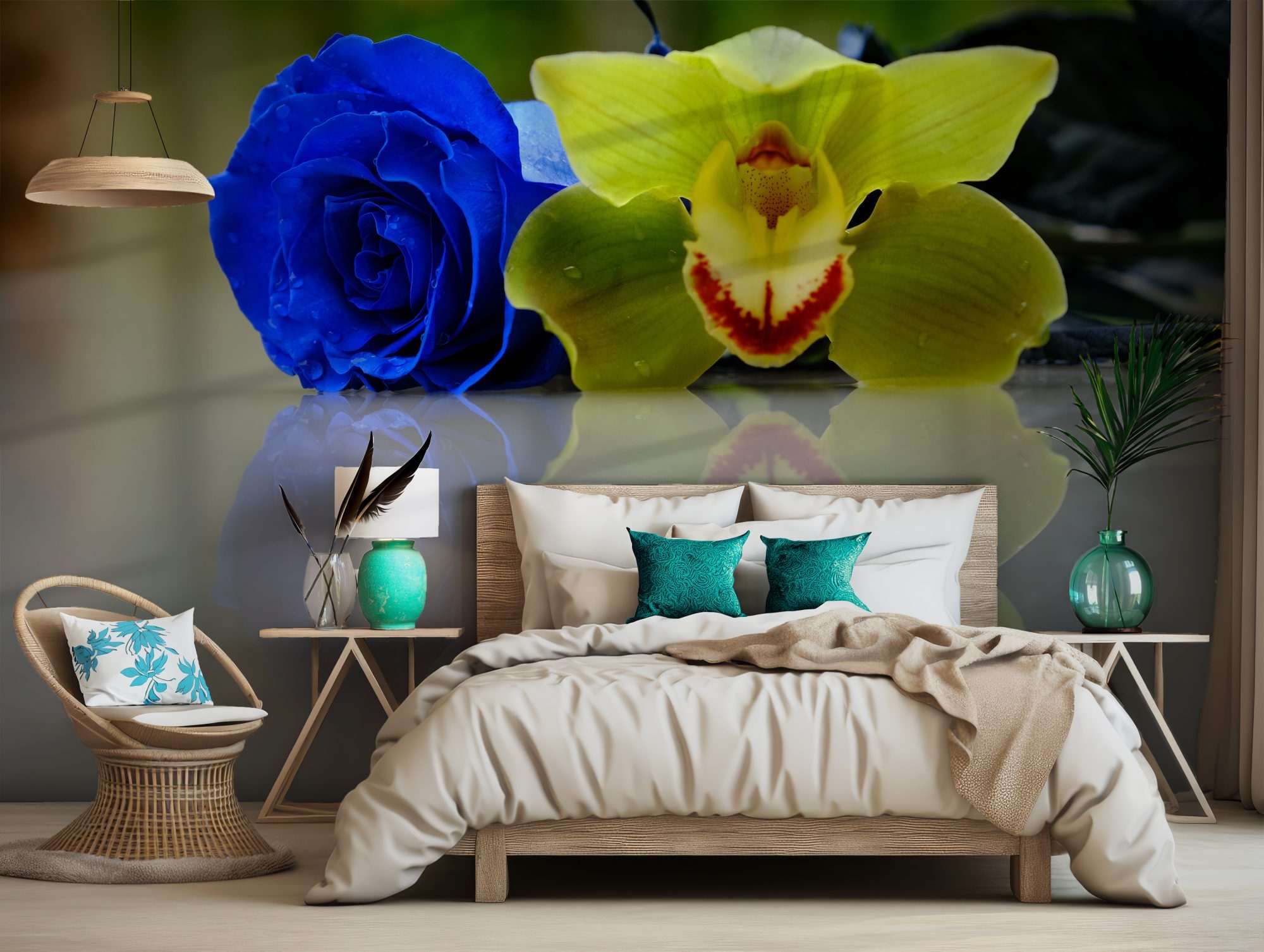 Blauwe Roos met Gele Orchidee