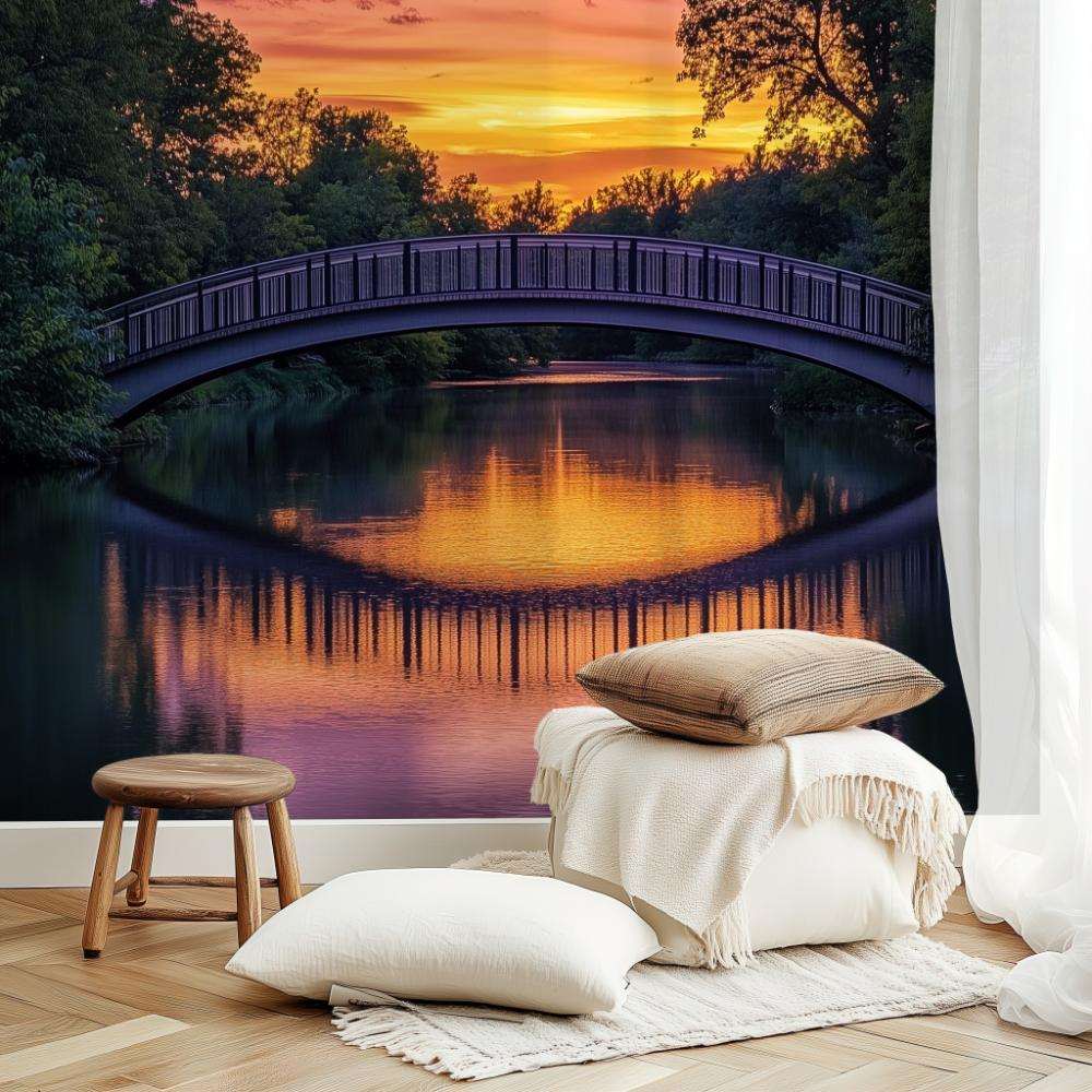 Brug bij Zonsondergang boven Stil Water