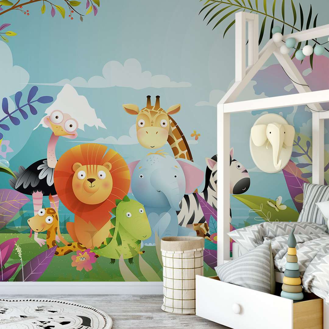 Cartoon jungle dieren kinderkamer