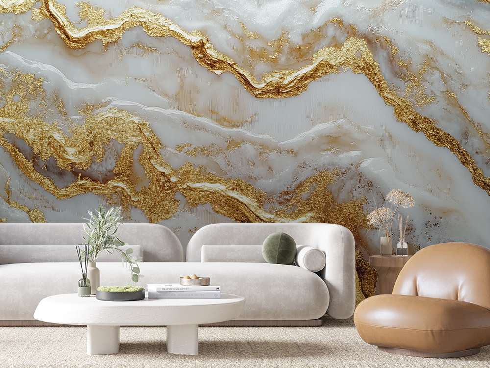 Crème marmer met gouden aders