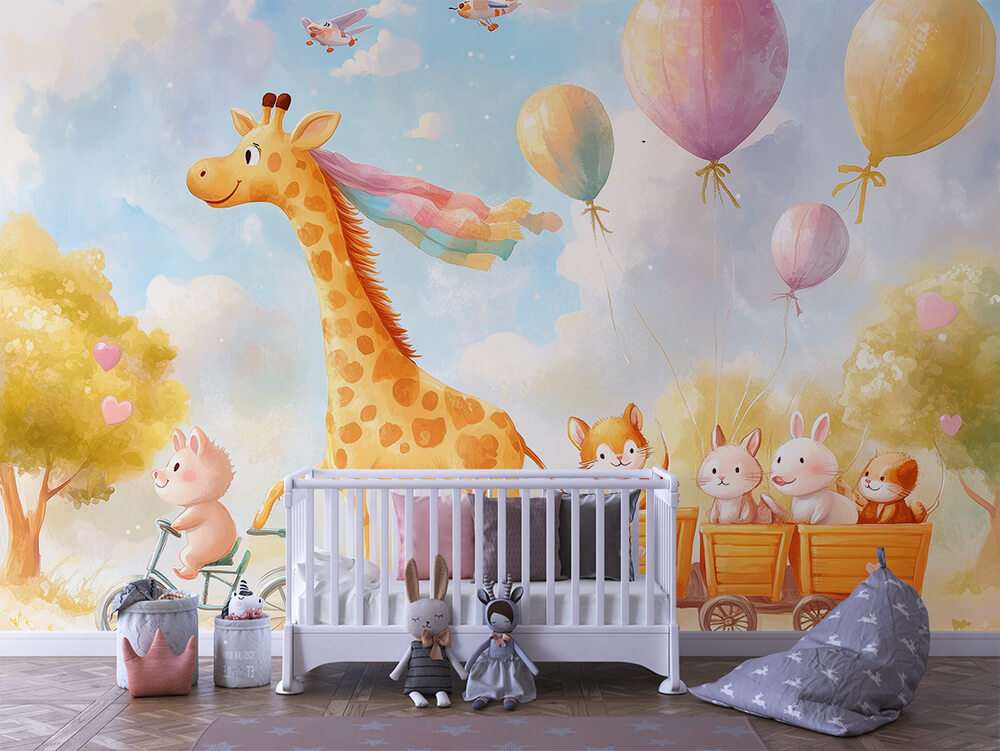 Giraffe met dieren trein kinderkamer