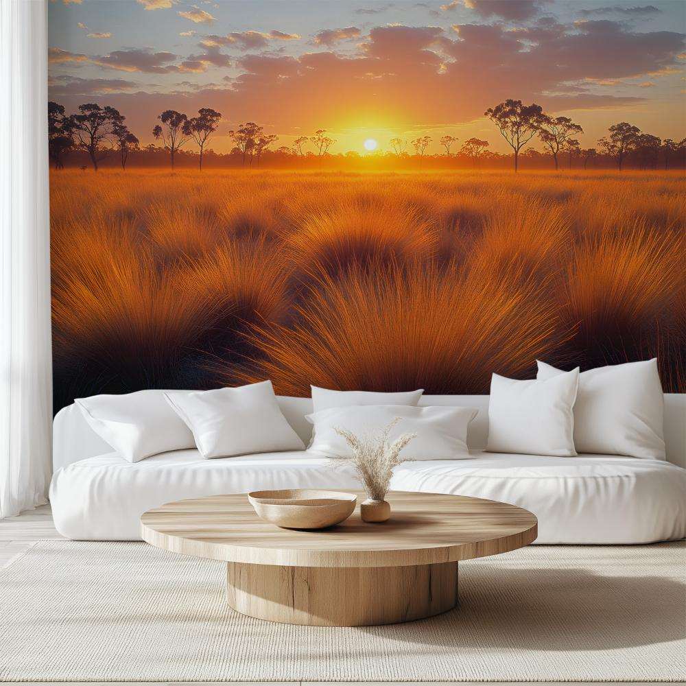 Gloeiend Grasveld bij Zonsondergang