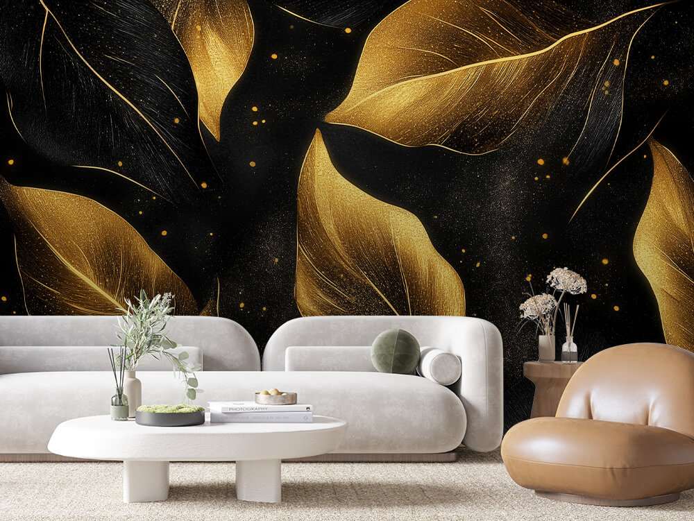 Gouden Bladeren op Zwarte Achtergrond