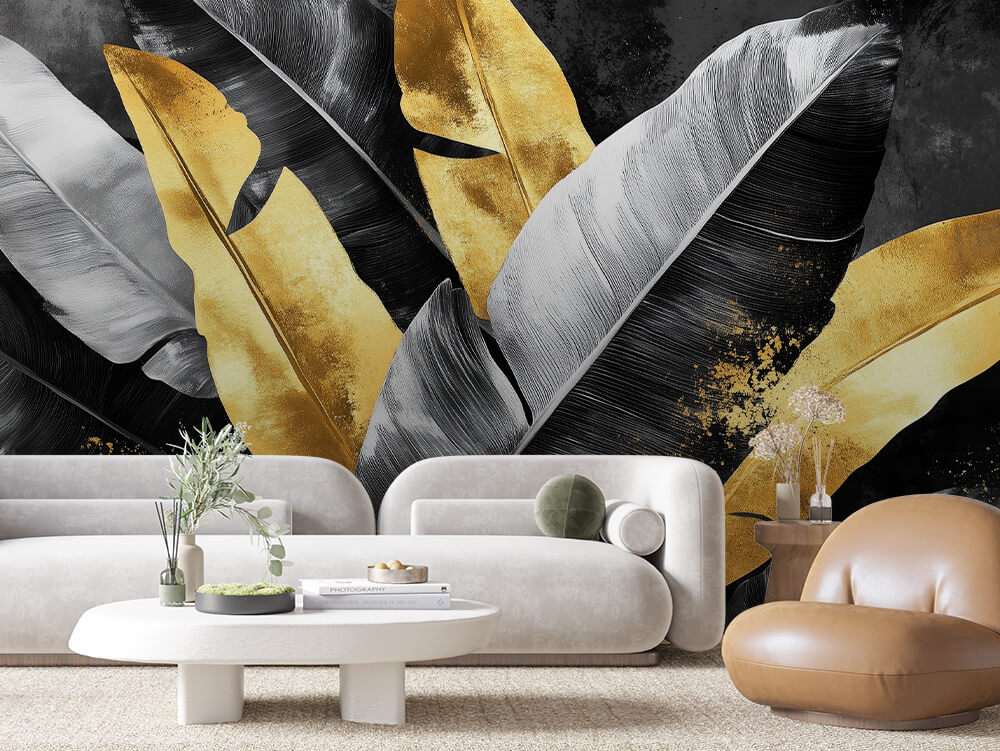 Gouden en Zwarte Bladeren Modern Contrast