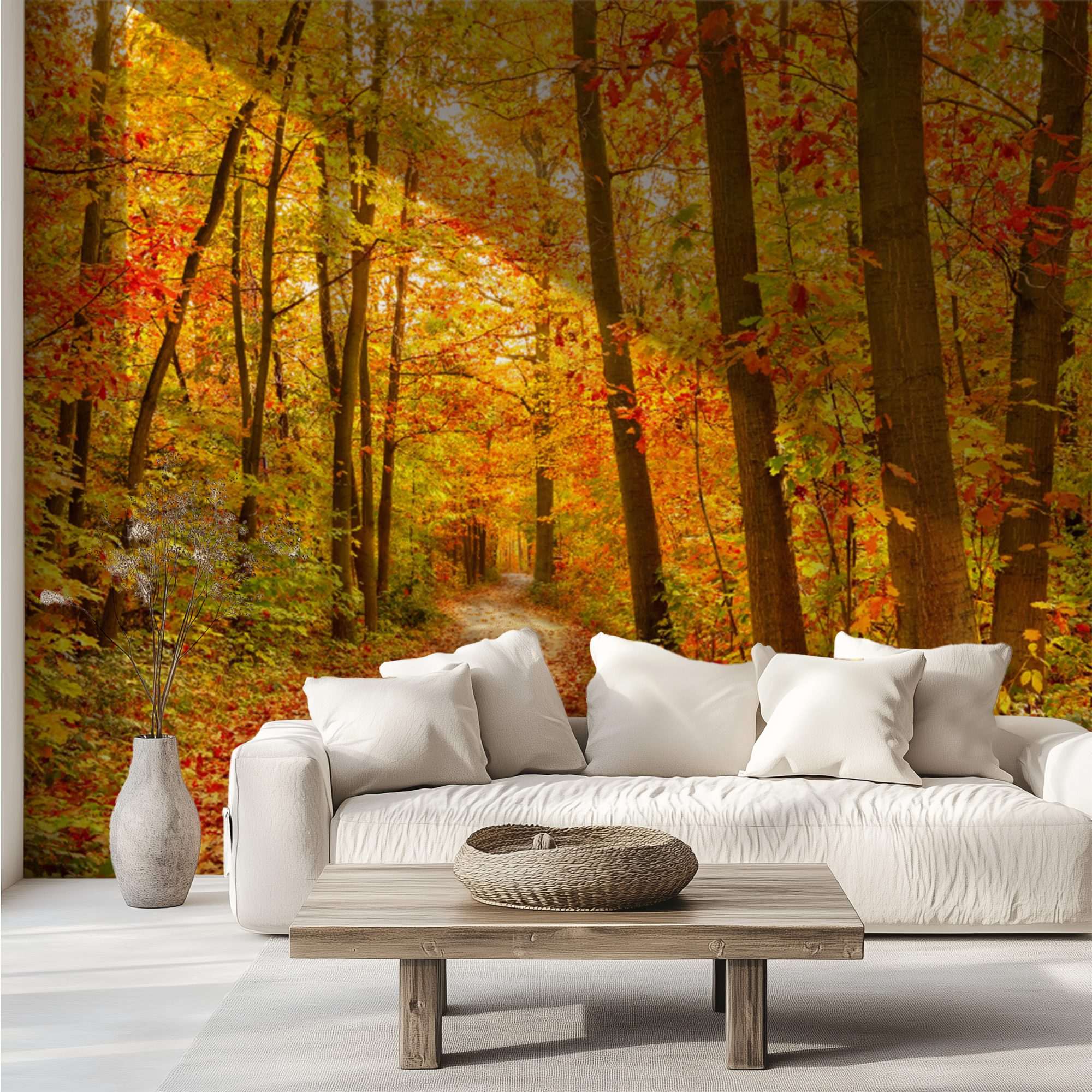 Herfstbos met Oranje Bladeren en Bospad