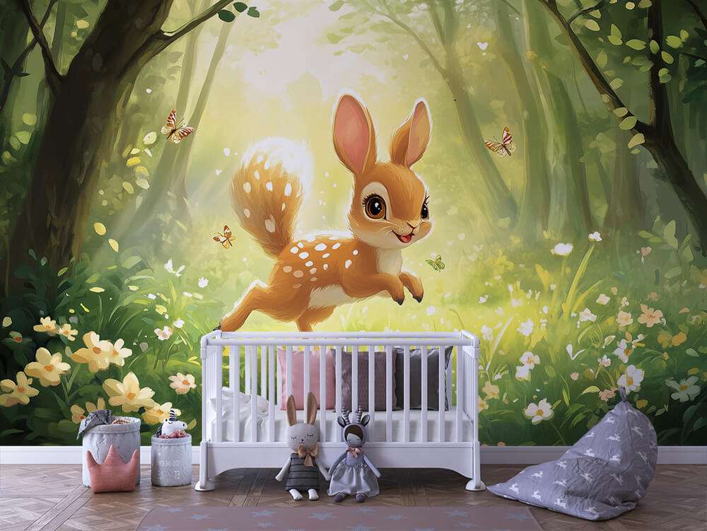 Hertje in bos bloemen kinderkamer