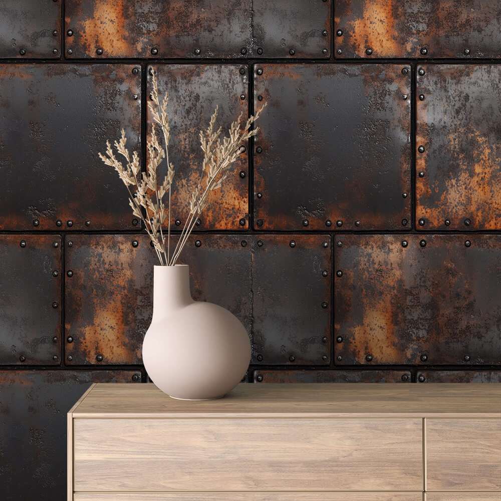 Industriële metalen tegels met roestaccenten