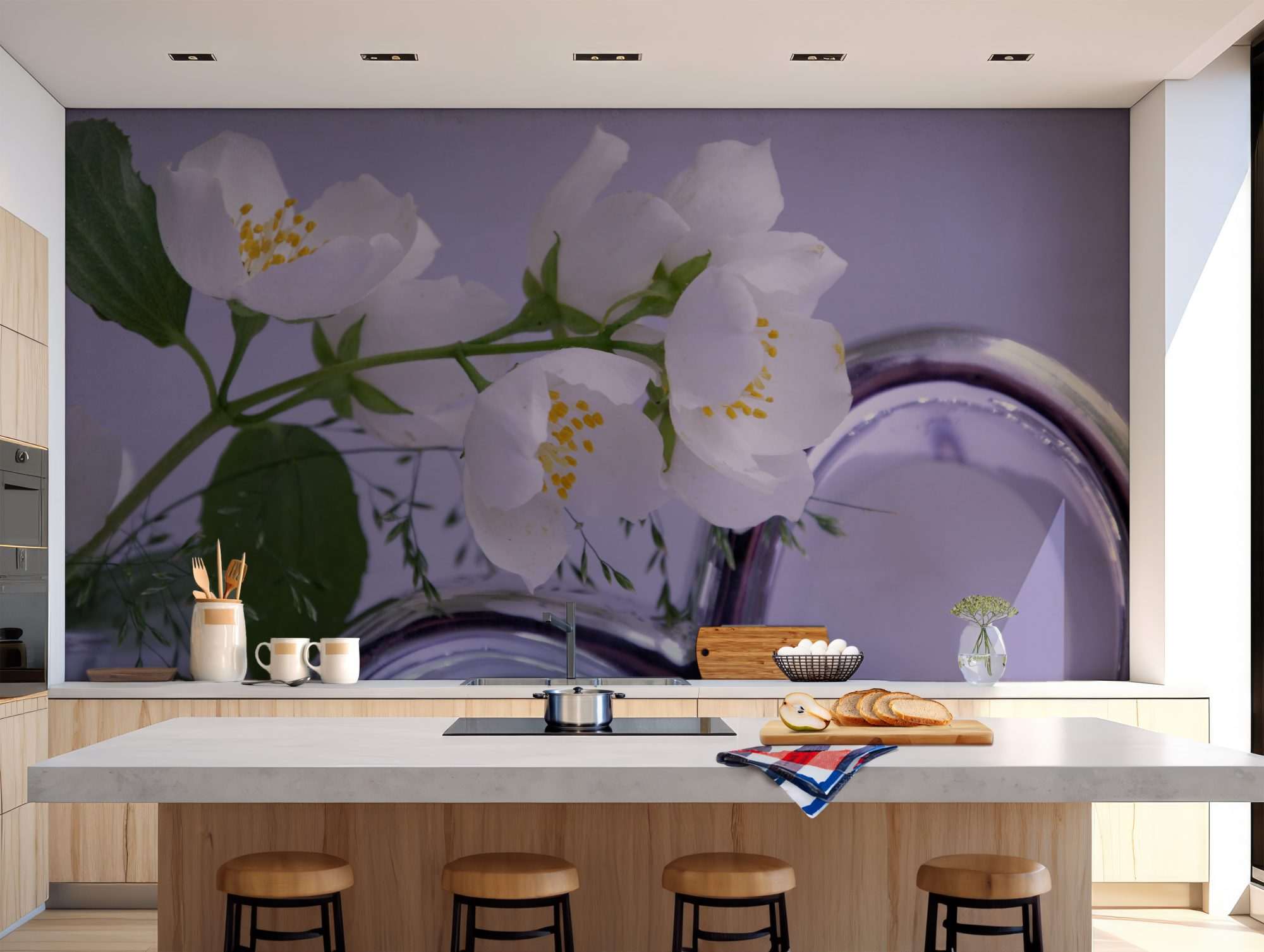 Jasmijnbloemen op Glazen Ondergrond