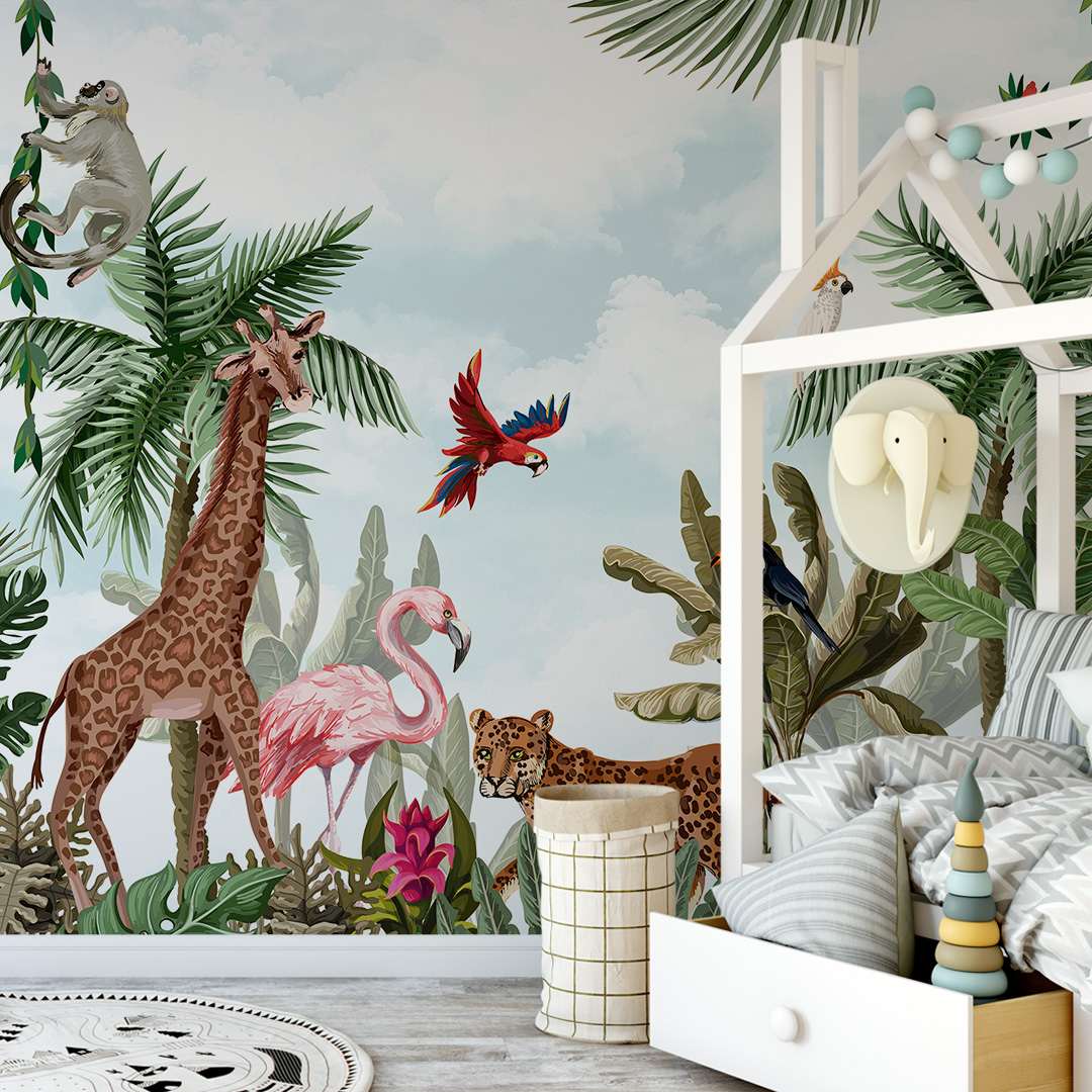 Jungle dieren scène met giraffe