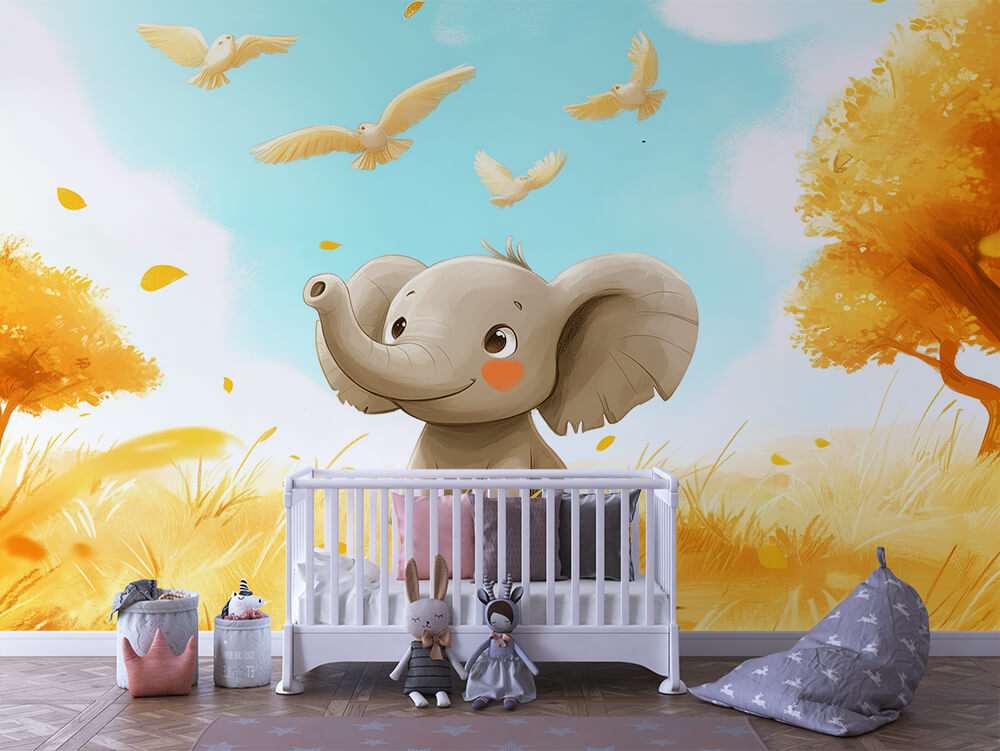 Olifant in herfst landschap kinderkamer