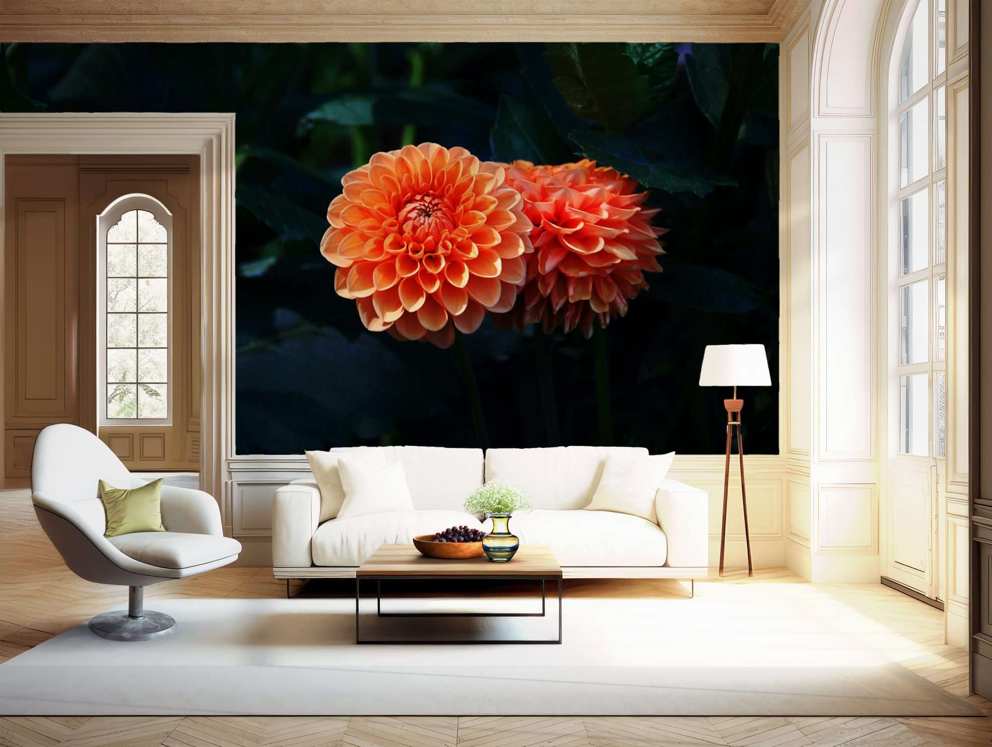 Oranje Dahlia in Donkere Tuin