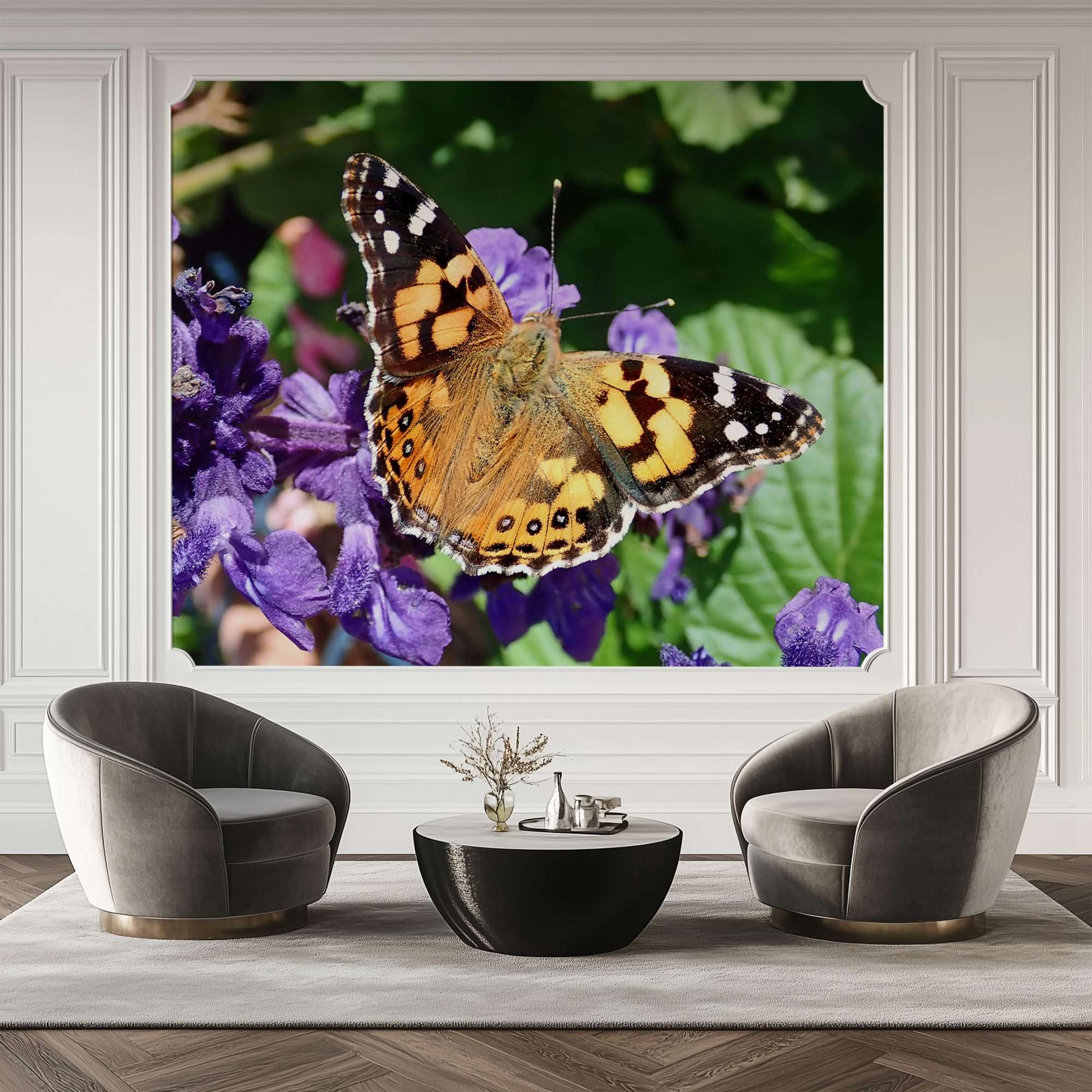 Oranje Vlinder op Paarse Salie