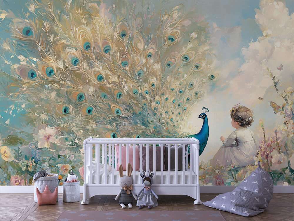 Pauw bloemen landschap kinderkamer