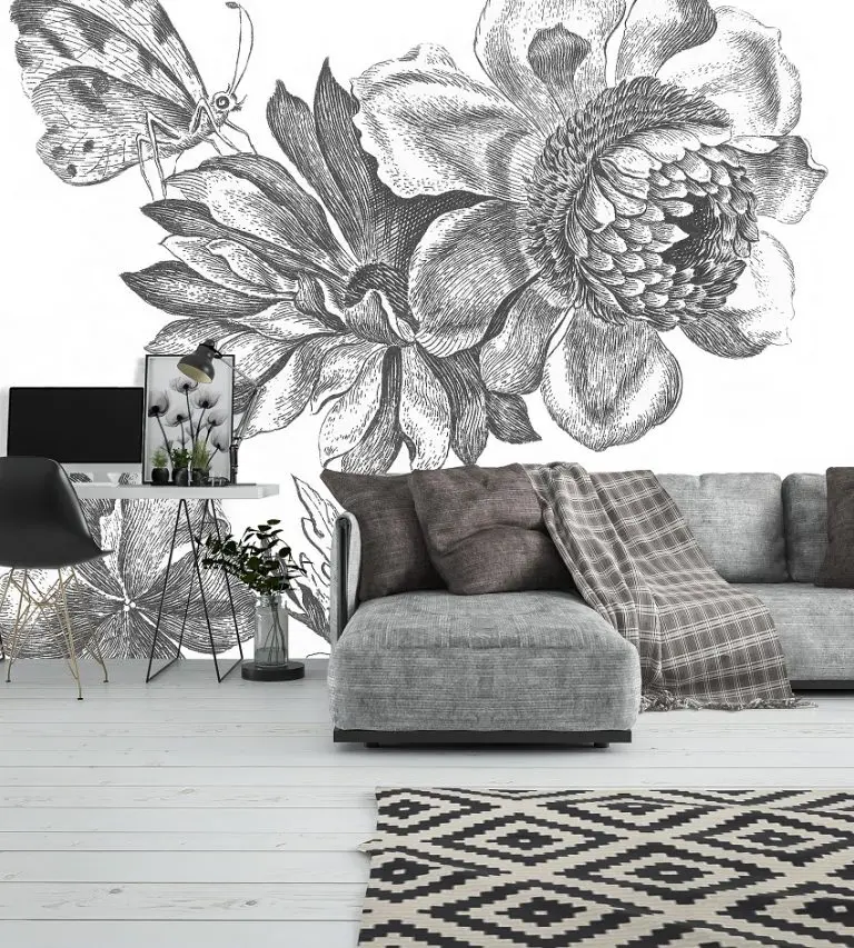 Pentekening Bloemen met Vlinder