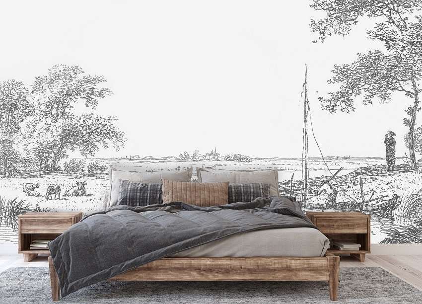 Pentekening Landschap met Schuitje