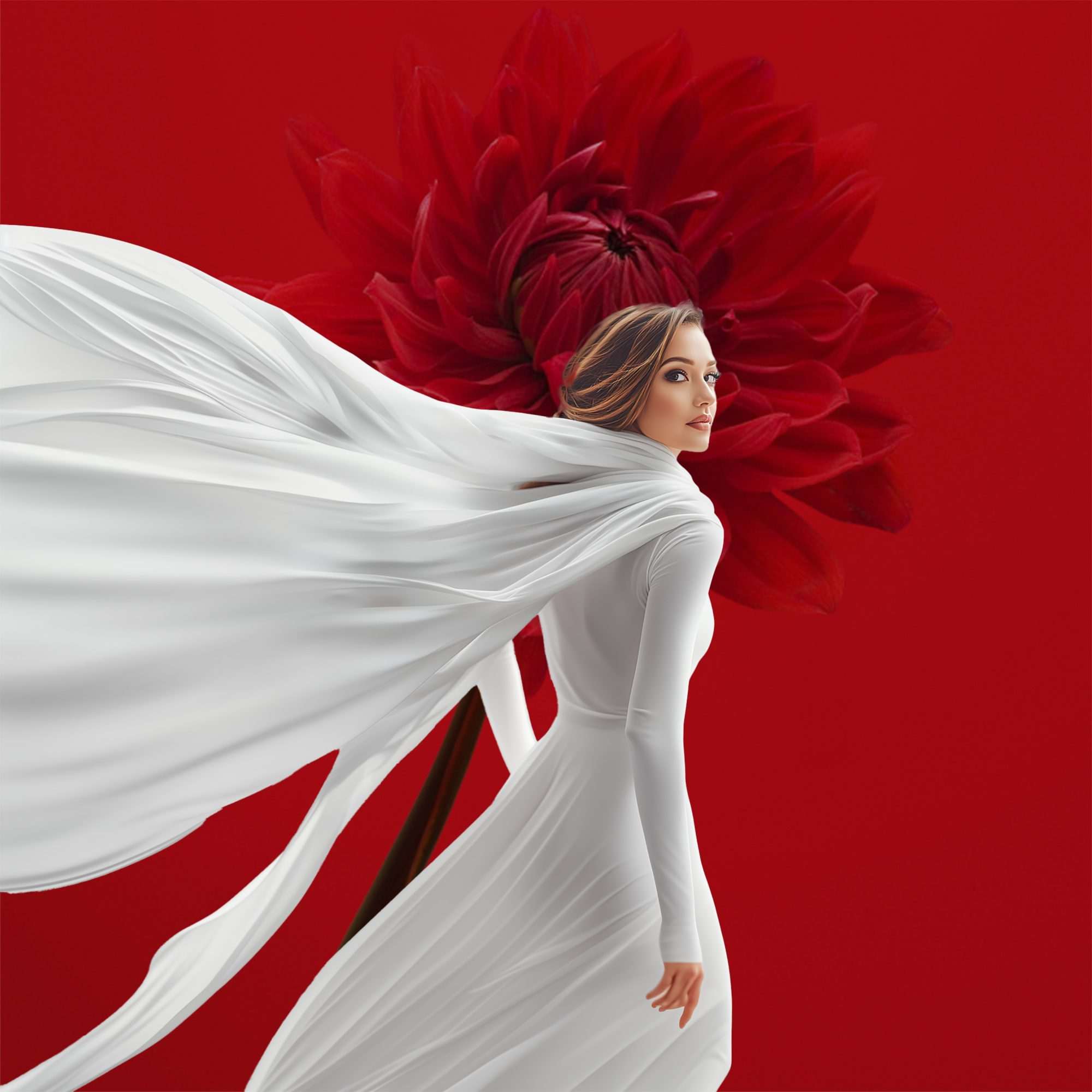 Rode Dahlia op Rode Achtergrond