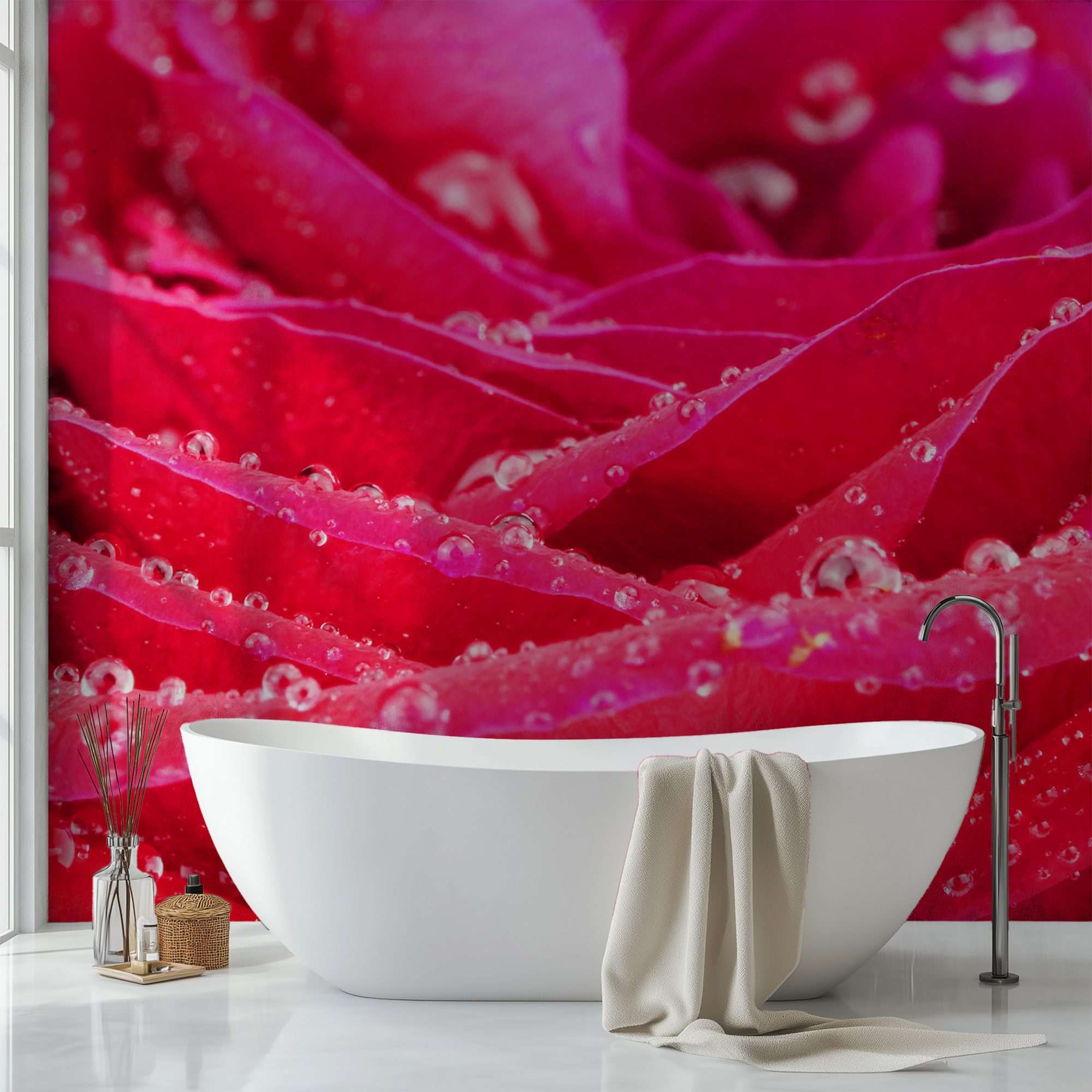 Rode Roos met Dauwdruppels Close-up