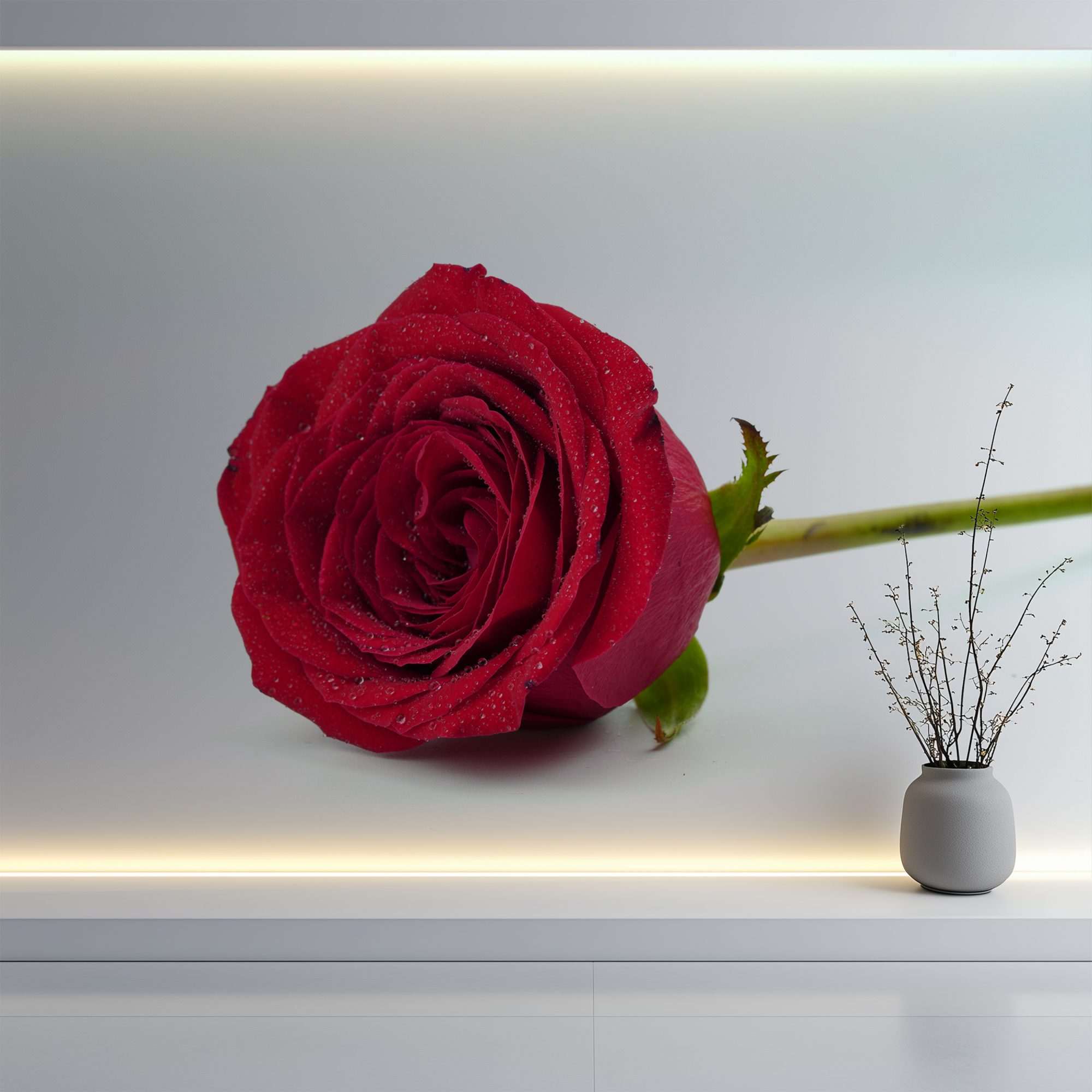 Rode Roos op Minimalistische Witte Achtergrond